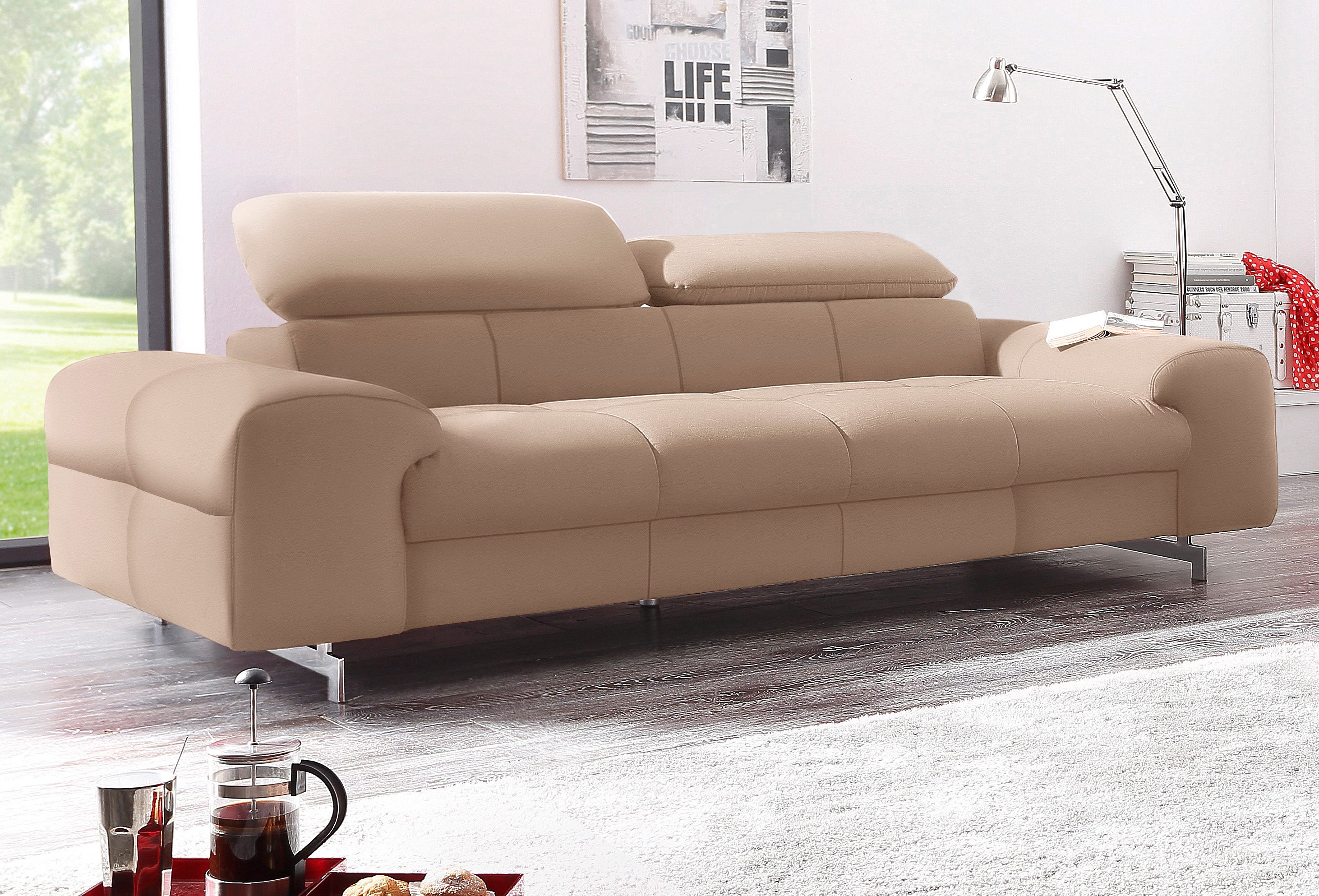 COTTA 3-zitsbank Chef Big-sofa met verstelbare rugleuning, elegante metalen poten