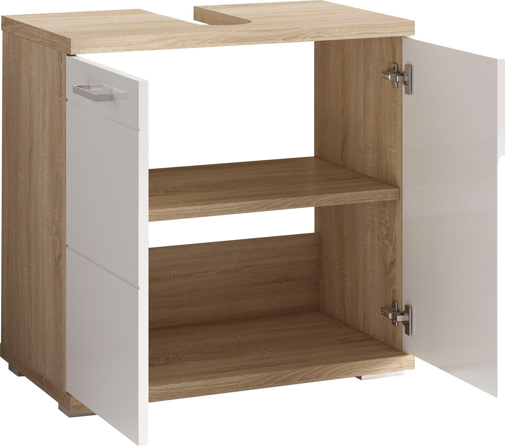 byLIVING Wastafelonderkast Nebraska Breedte 60 cm, met hoogglanslak en verchroomde metalen handgrepen