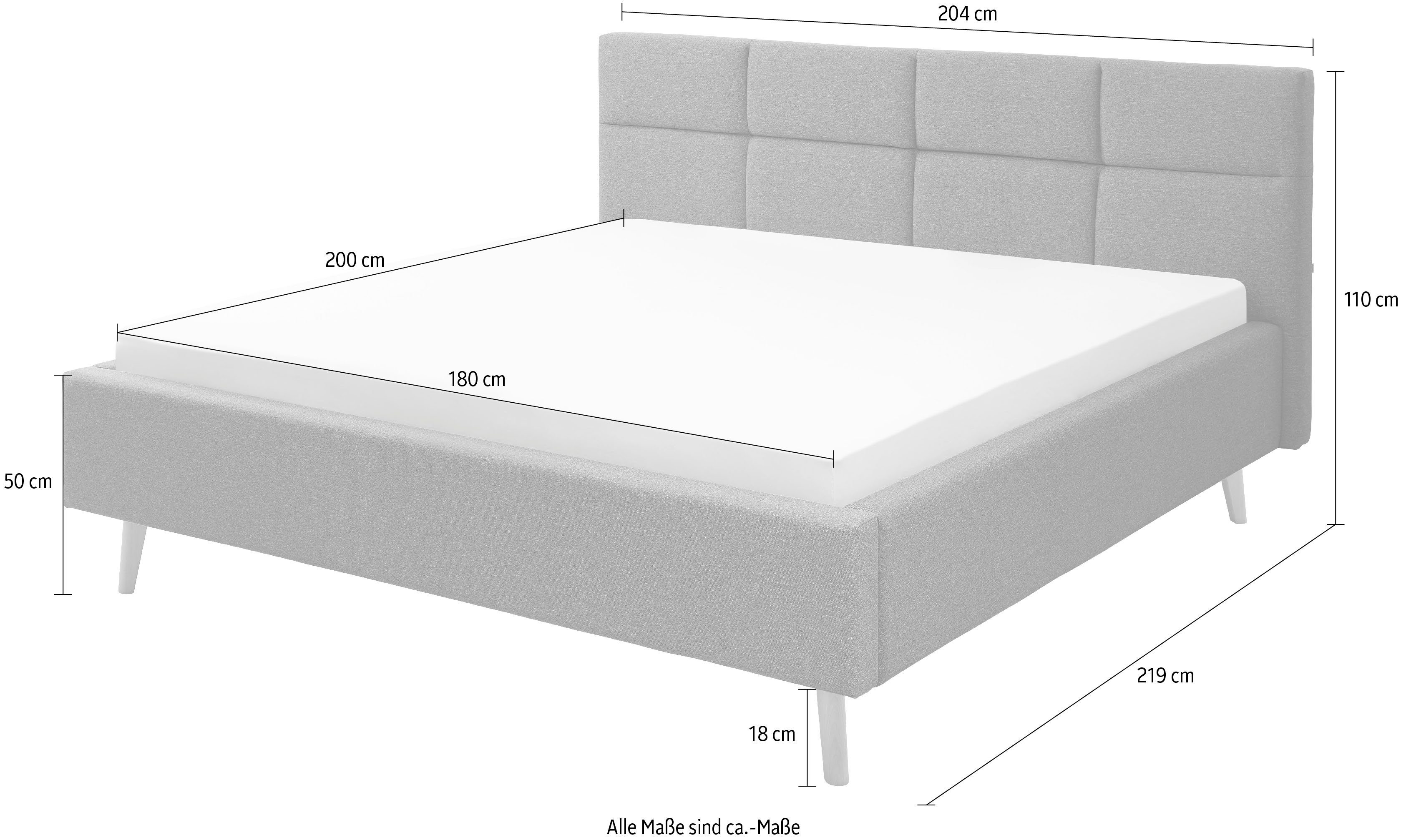 set one by Musterring Gestoffeerd bed Cary naar keuze met matras en lattenbodem, poten in natuurlijk eiken