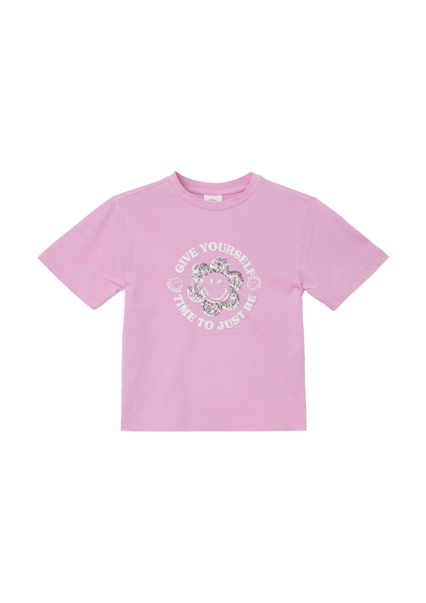 S.Oliver T-shirt met printopdruk roze Meisjes Katoen Ronde hals Printopdruk 104 110