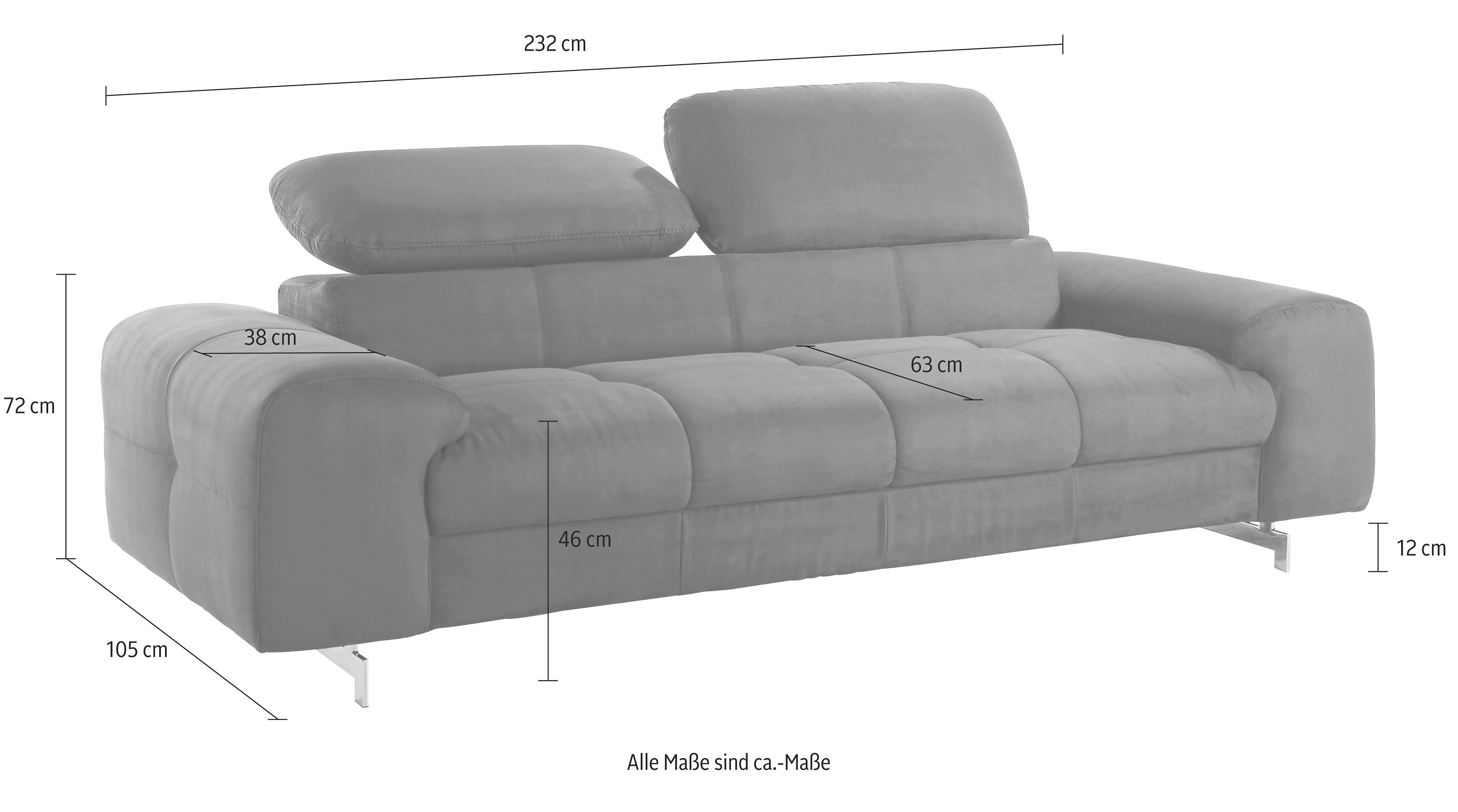 COTTA 3-zitsbank Chef Big-sofa met verstelbare rugleuning, elegante metalen poten