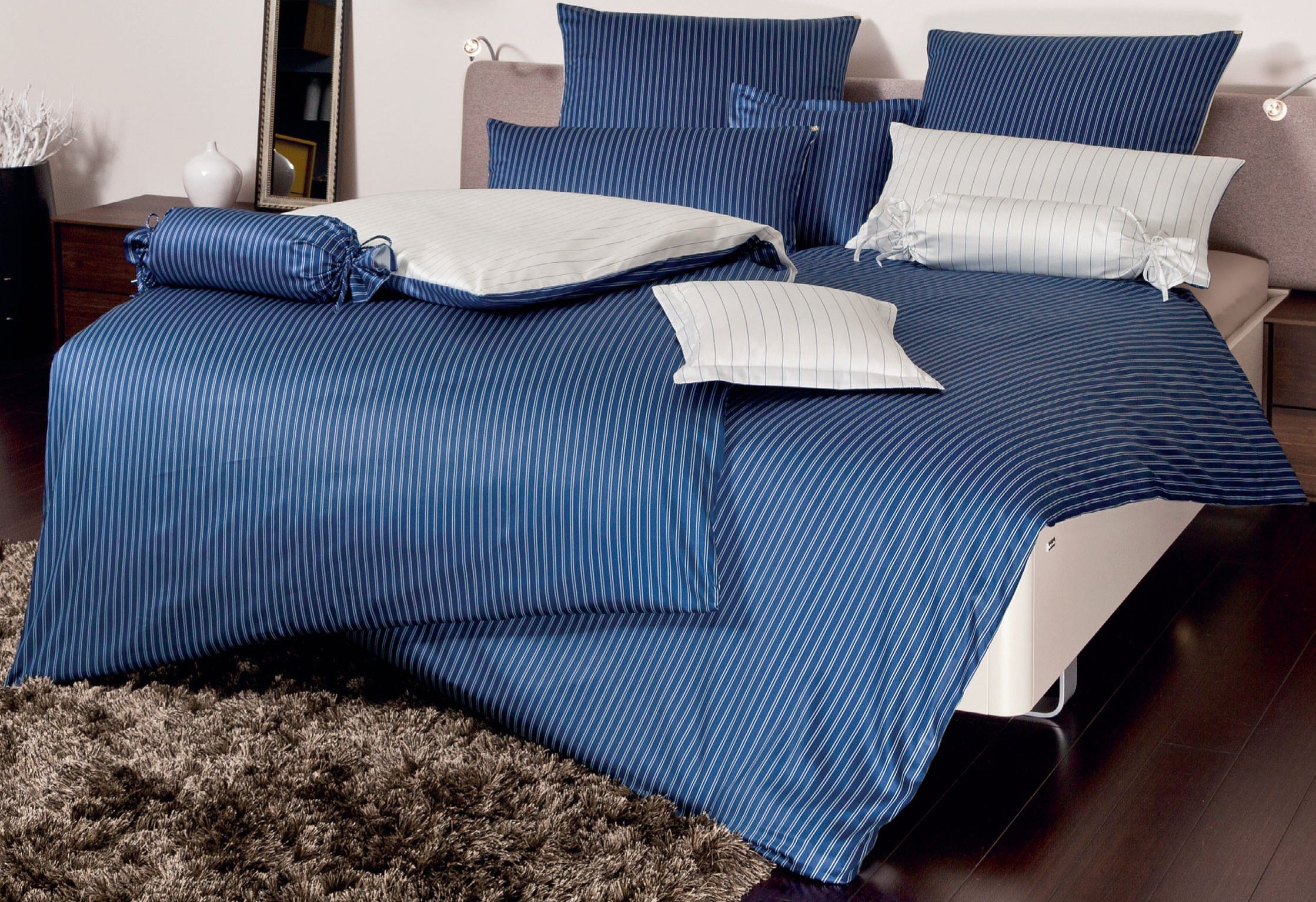 Janine Omkeerbaar beddengoed Modernclassic 3936/ met een ritssluiting dekbedovertrekken maat 1x 155x220 cm blauw