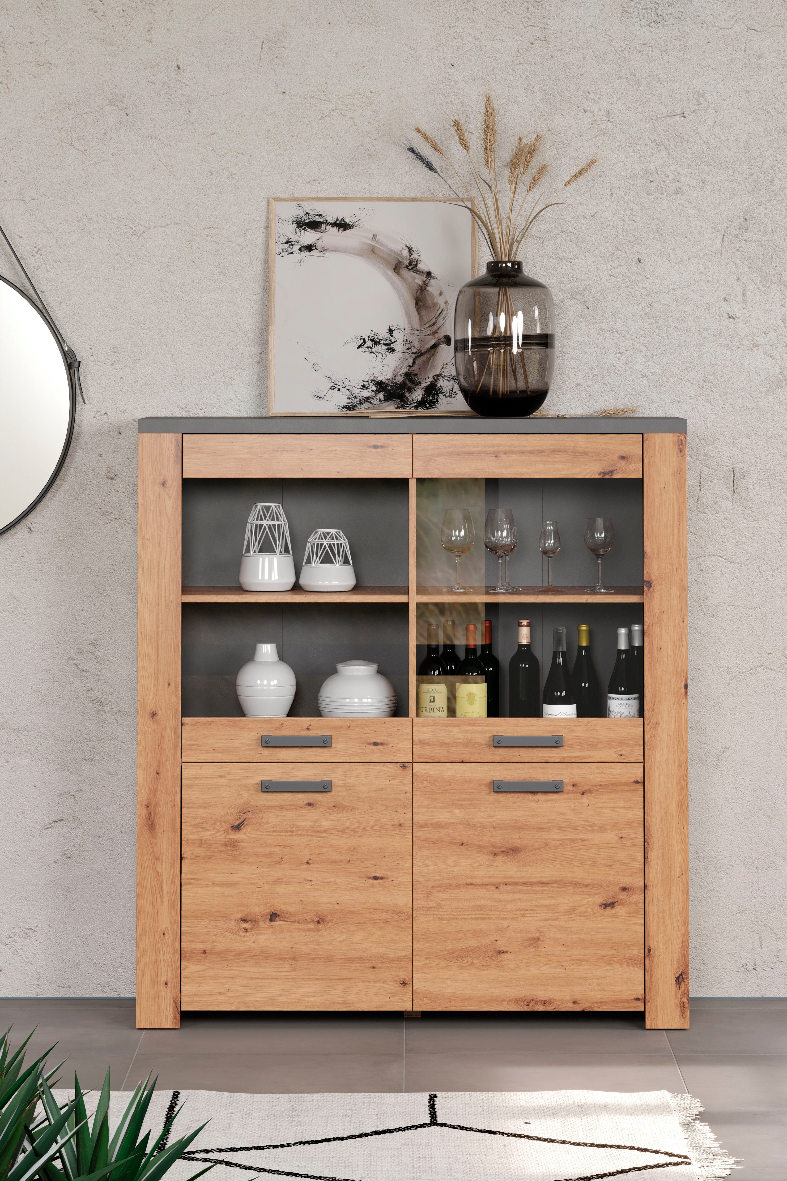 Home affaire Highboard Ambres Vitrine, echt houtlook, ca. Afmetingen BxH: 127x139 cm (1 stuk)