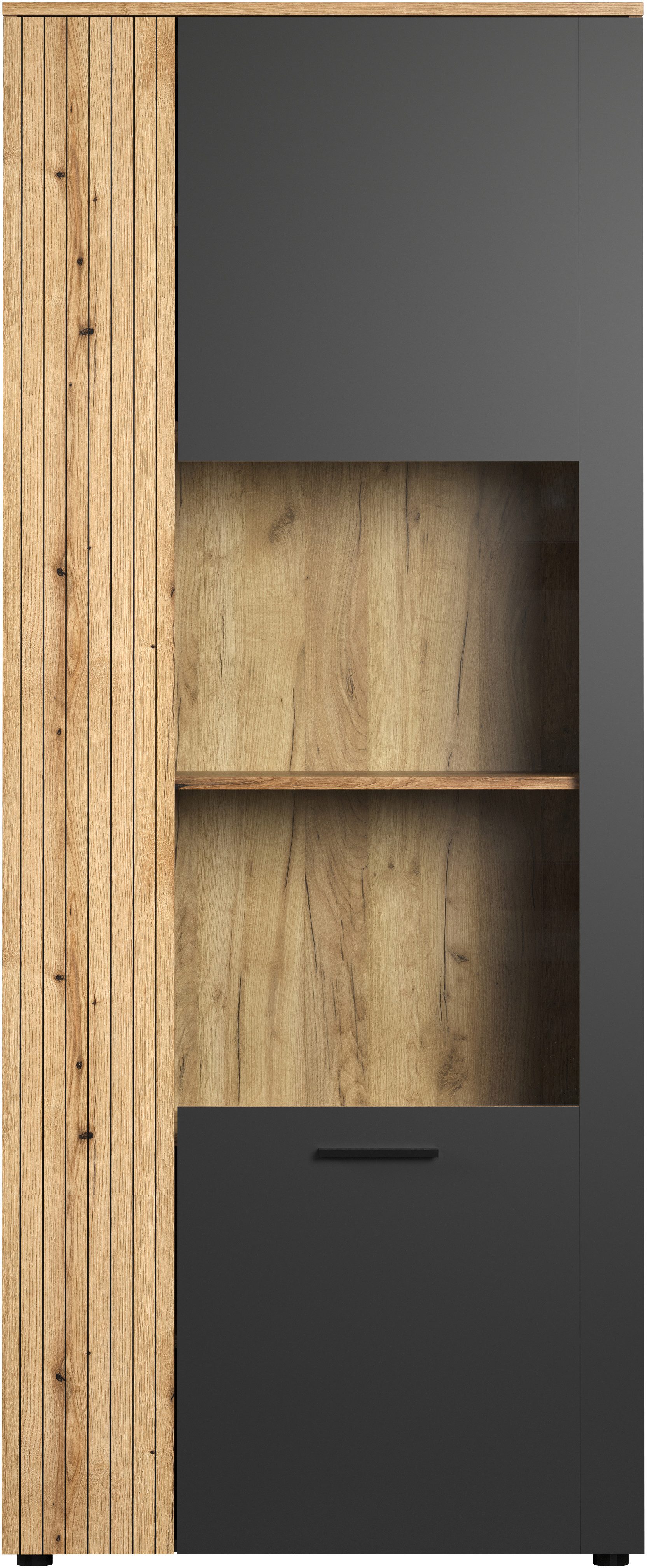 INOSIGN Staande vitrinekast Estepona Royale vitrine met natuurlijke ribbellook - (B/D/H) 80/42/195 cm (1 stuk)