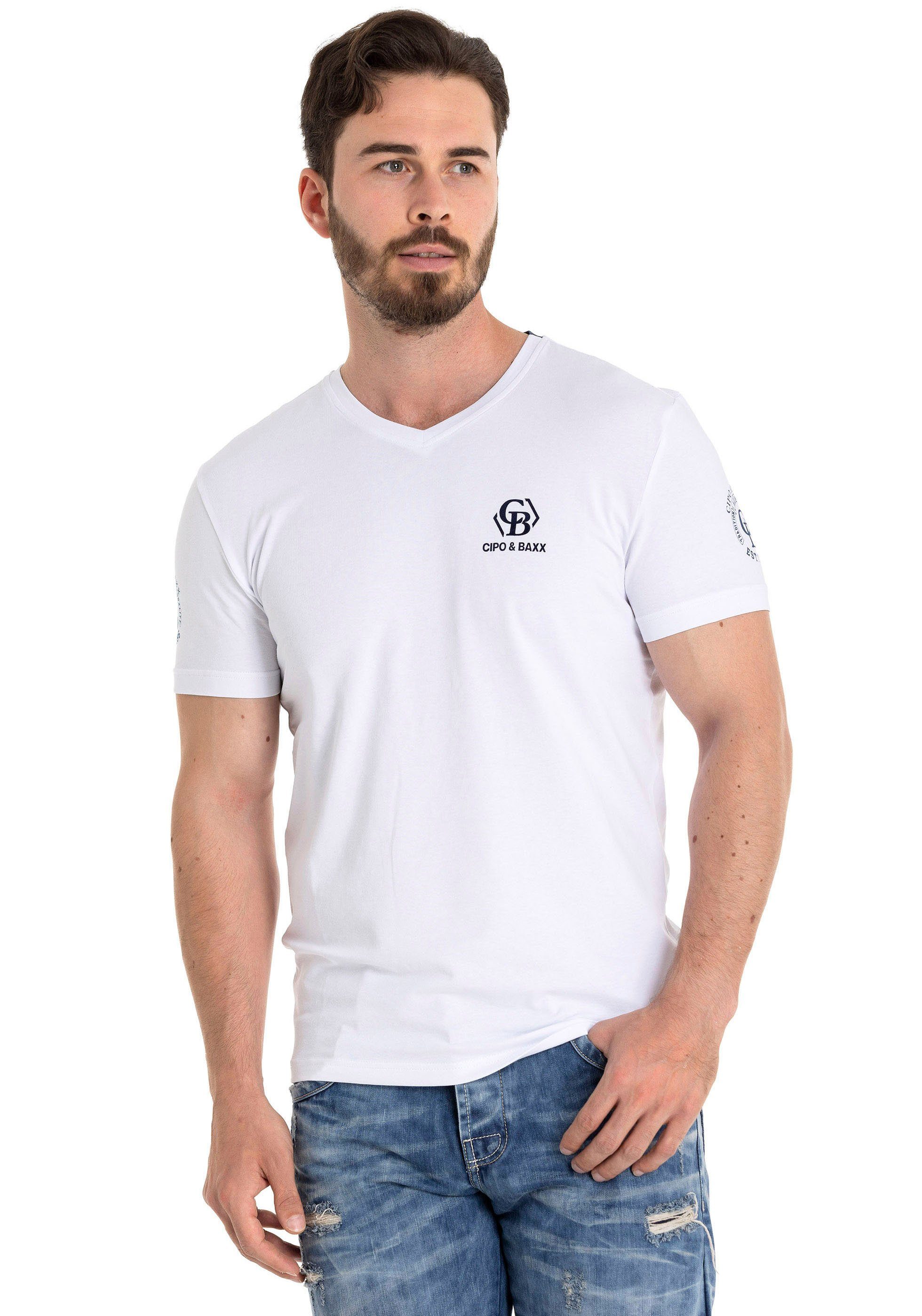 Cipo & Baxx Shirt met V-hals met merklabel in fluweel-look
