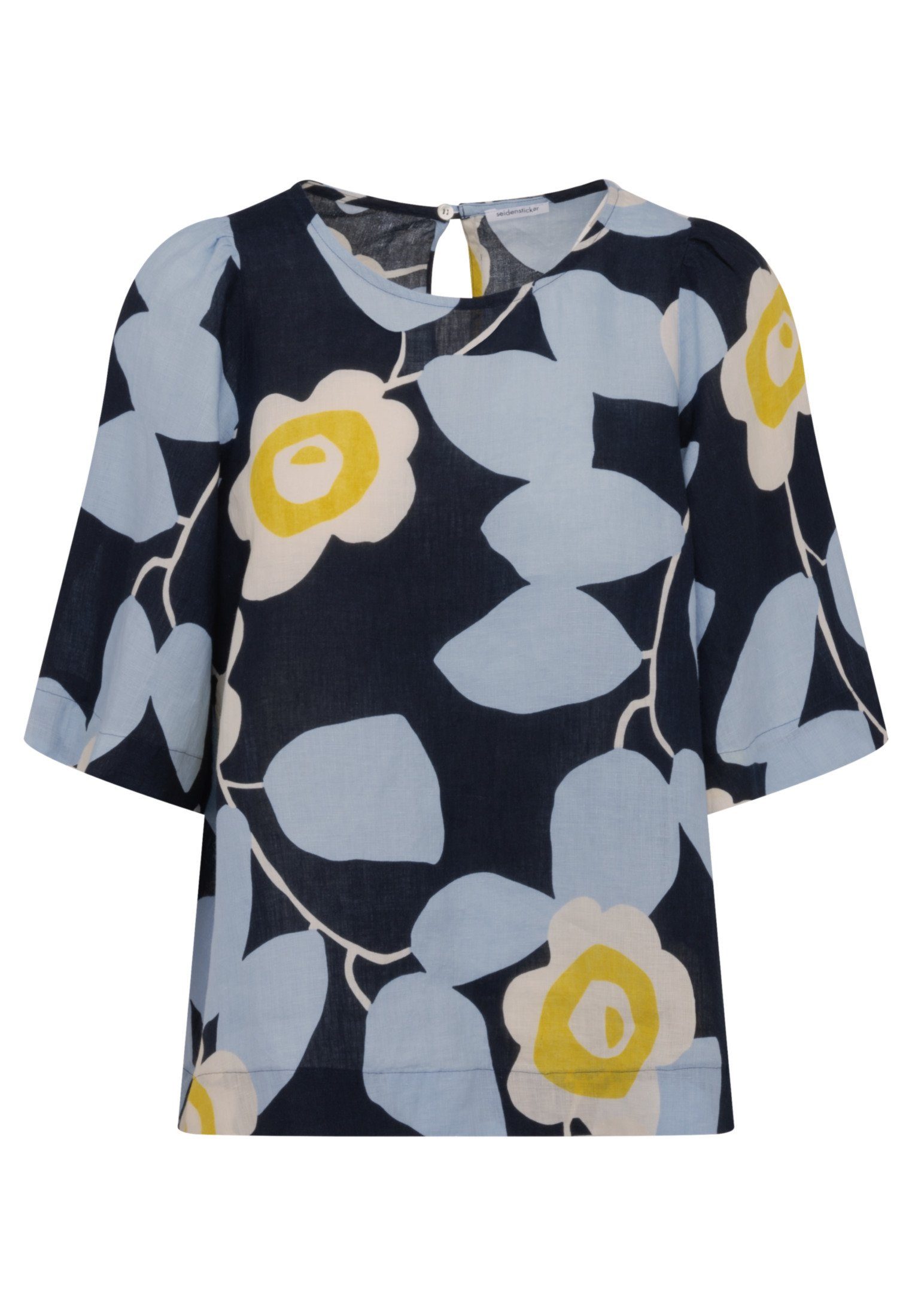 seidensticker Shirtblouse Zwarte roos Korte mouwen ronde hals print