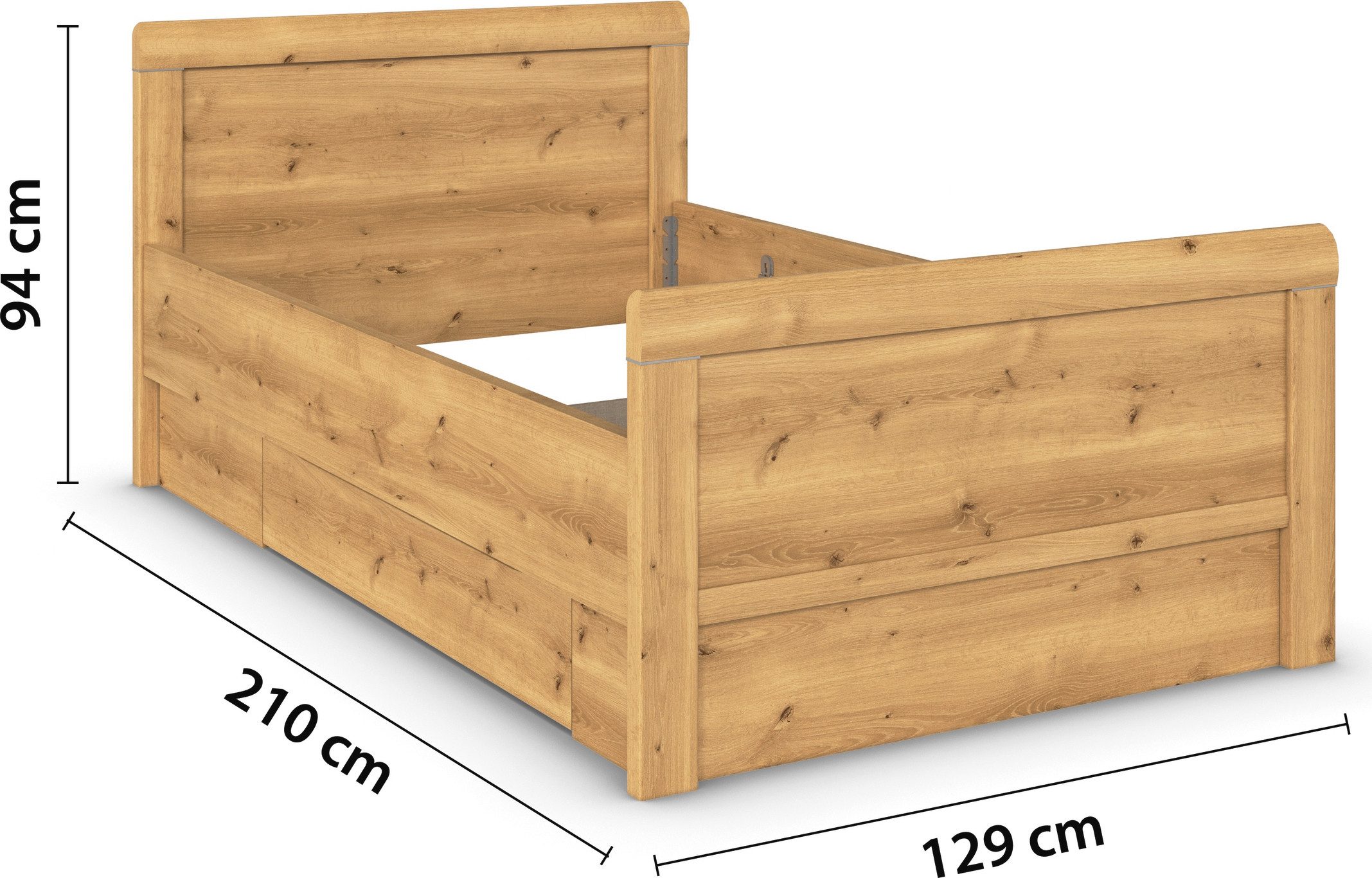 rauch Ledikant met bergruimte Bed Eenpersoons Stollenbed Bedkasten EVELYN in comfortabele hoogte met houten hoofdeinde en lades made in germany