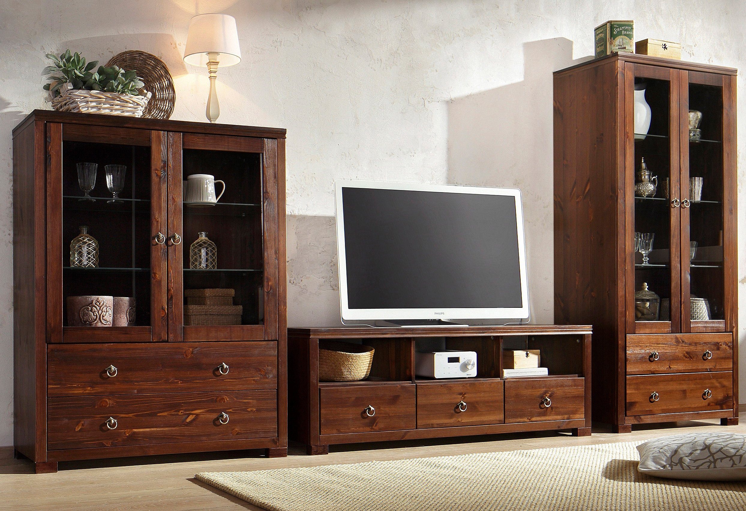 Home affaire Vitrinekast Gotland Breedte 80 cm, hoogte 178 cm, met glazen deuren, van massief grenen, FSC®