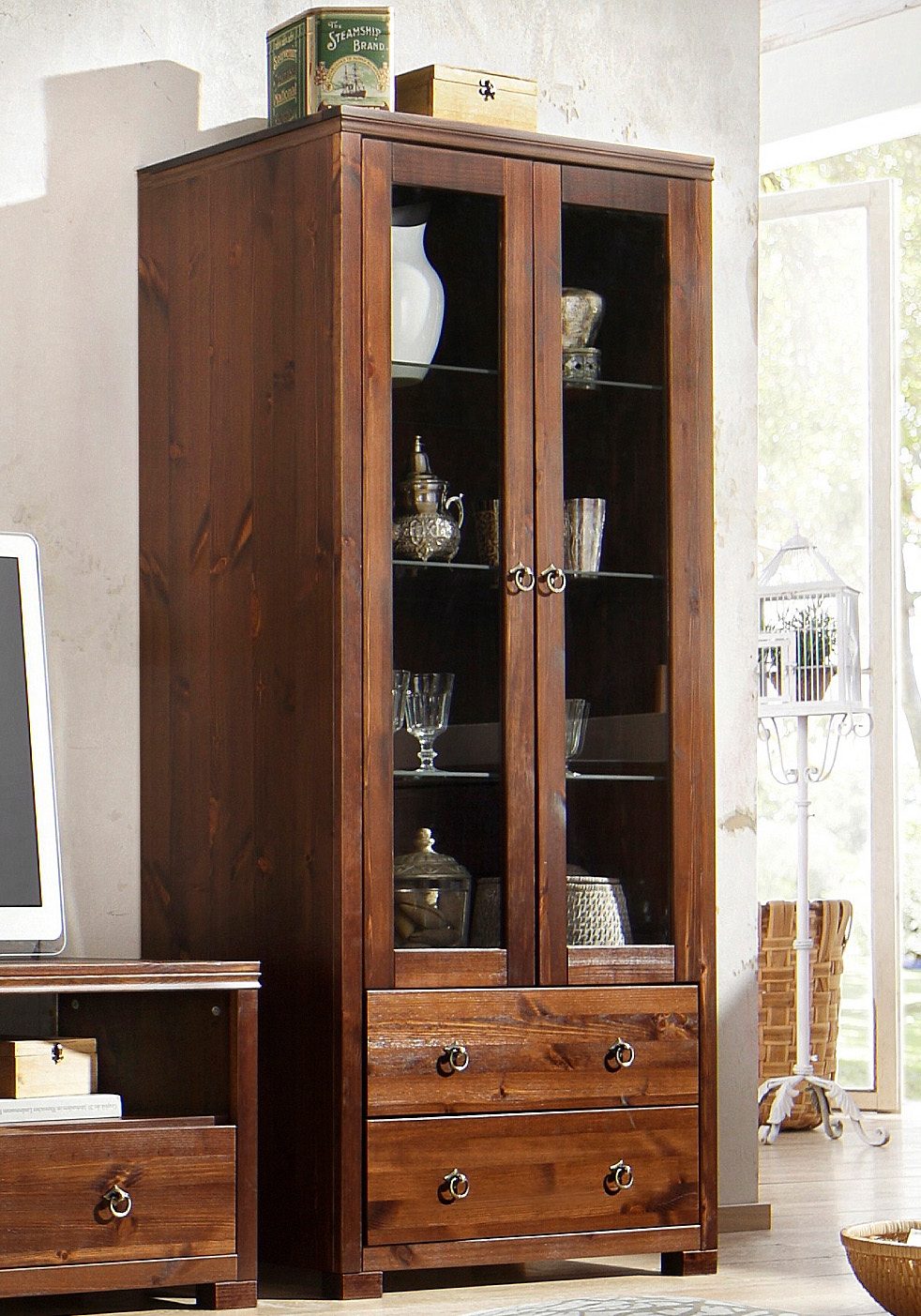 Home affaire Vitrinekast Gotland Breedte 80 cm, hoogte 178 cm, met glazen deuren, van massief grenen, FSC®