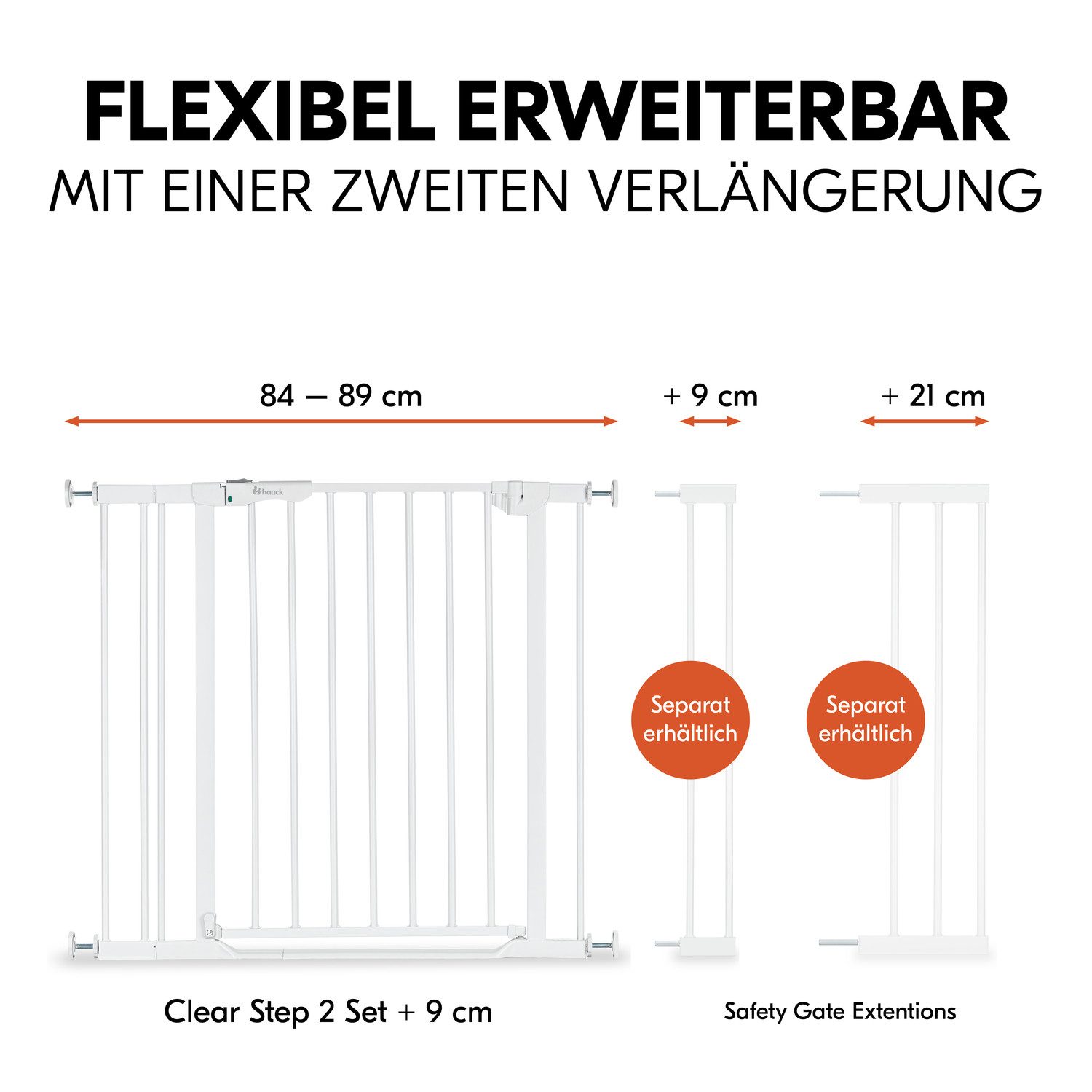 Hauck Traphek Clear Step set 2 inclusief verlenging 9 cm, wit ook als traphekje te gebruiken, 84-89 cm, vlakke doorgang