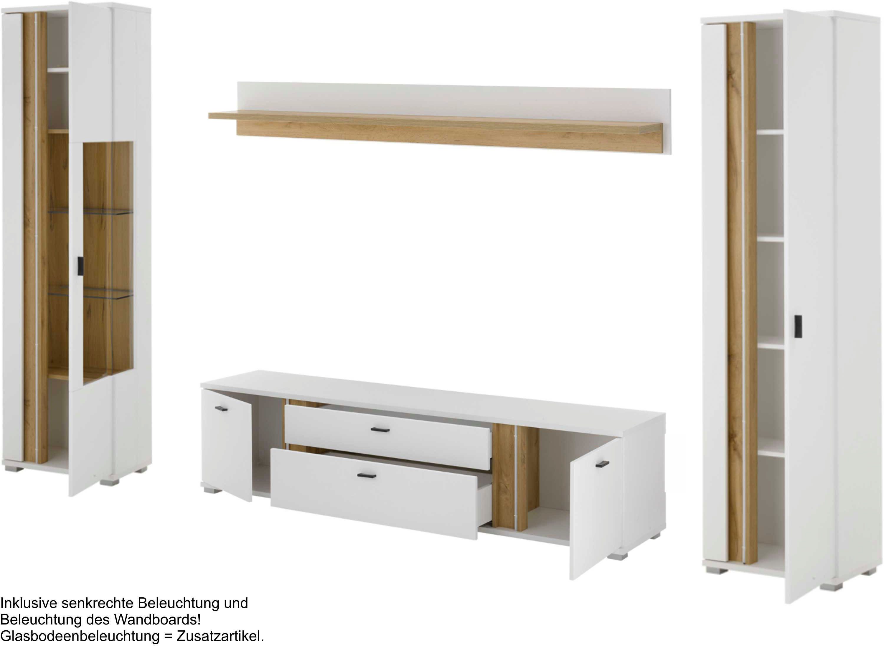 INOSIGN Wandmeubel Long Island in moderne trendkleur, inclusief verticale verlichting, breedte 330 cm (set, 4-delig)
