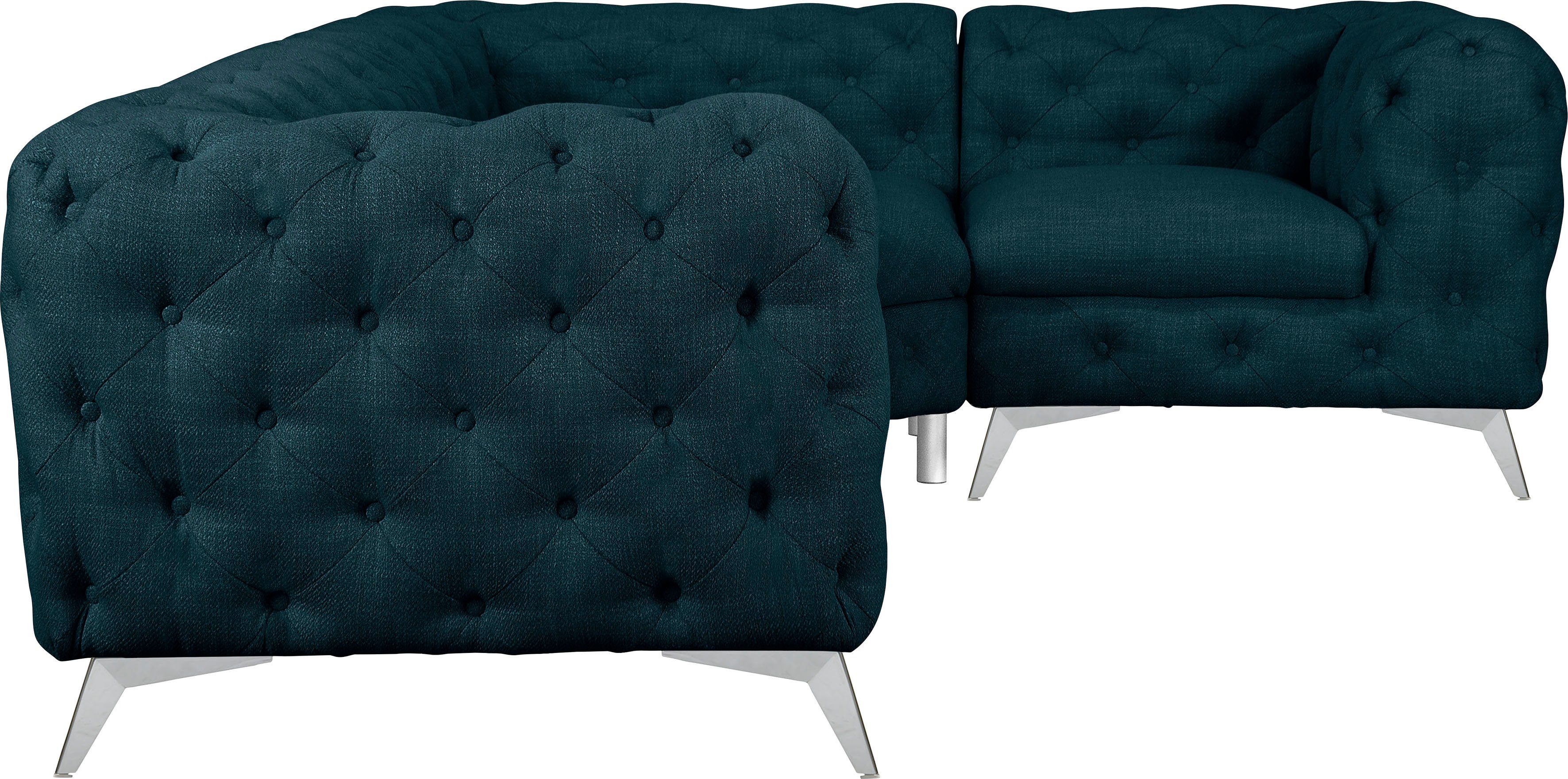 Leonique Chesterfield-bank Glynis L-vorm luxueuze capitonnage, moderne chesterfield look, kleur van de poten ter keuze