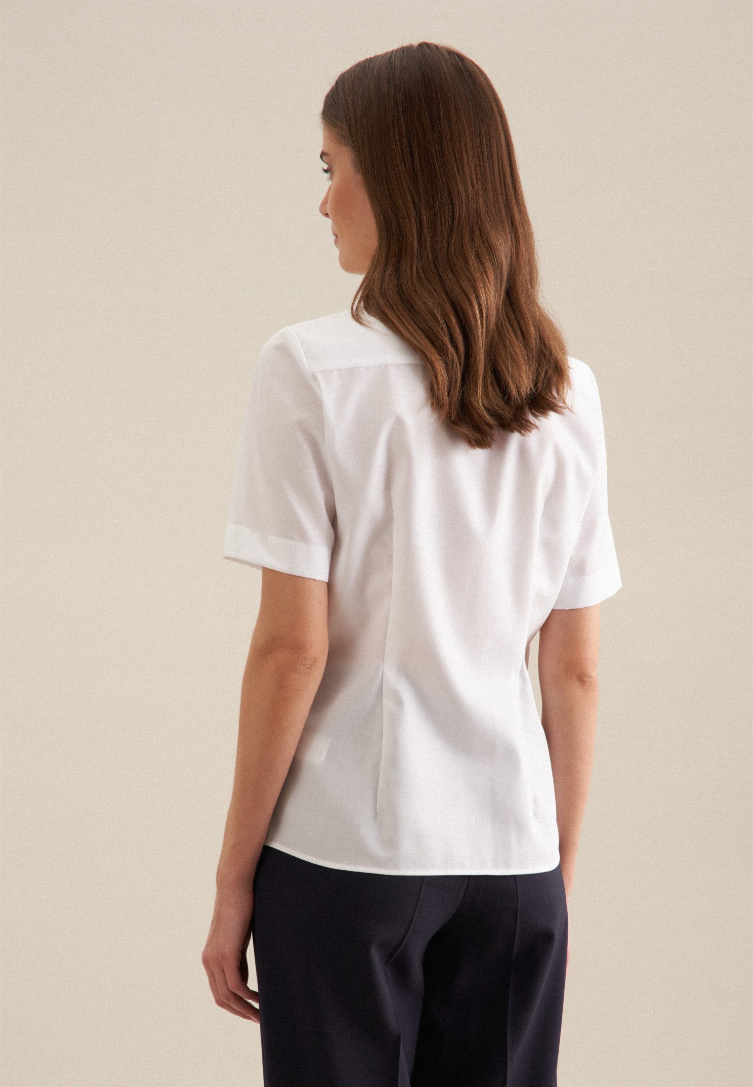 seidensticker Overhemdblouse Zwarte roos Korte mouwen kraag uni