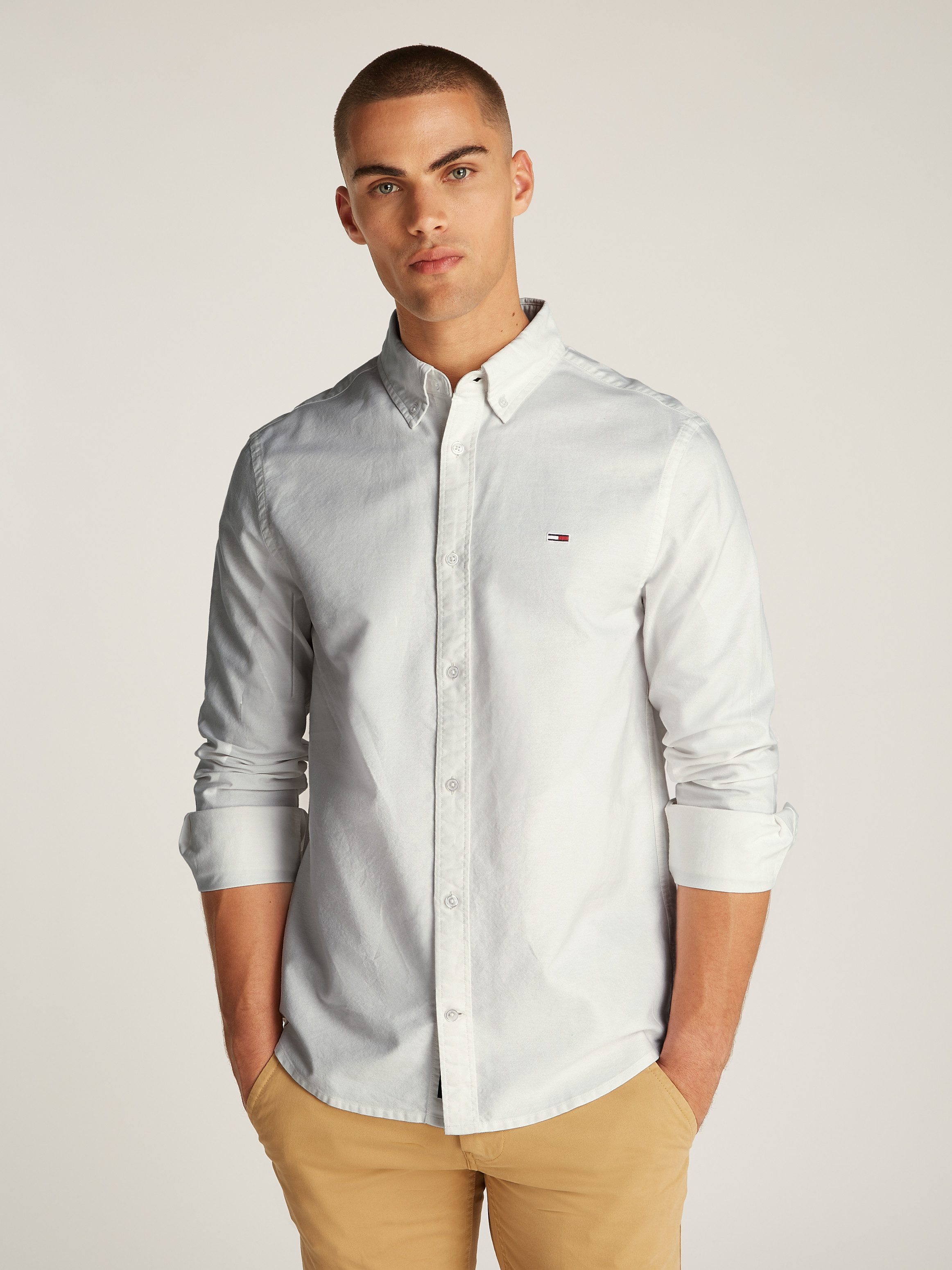 Tommy Jeans Plus Overhemd met lange mouwen TJM REG OXFORD SHIRT EXT in grote maten, logoborduring, button-down kraag heren overhemden maat XXXL wit
