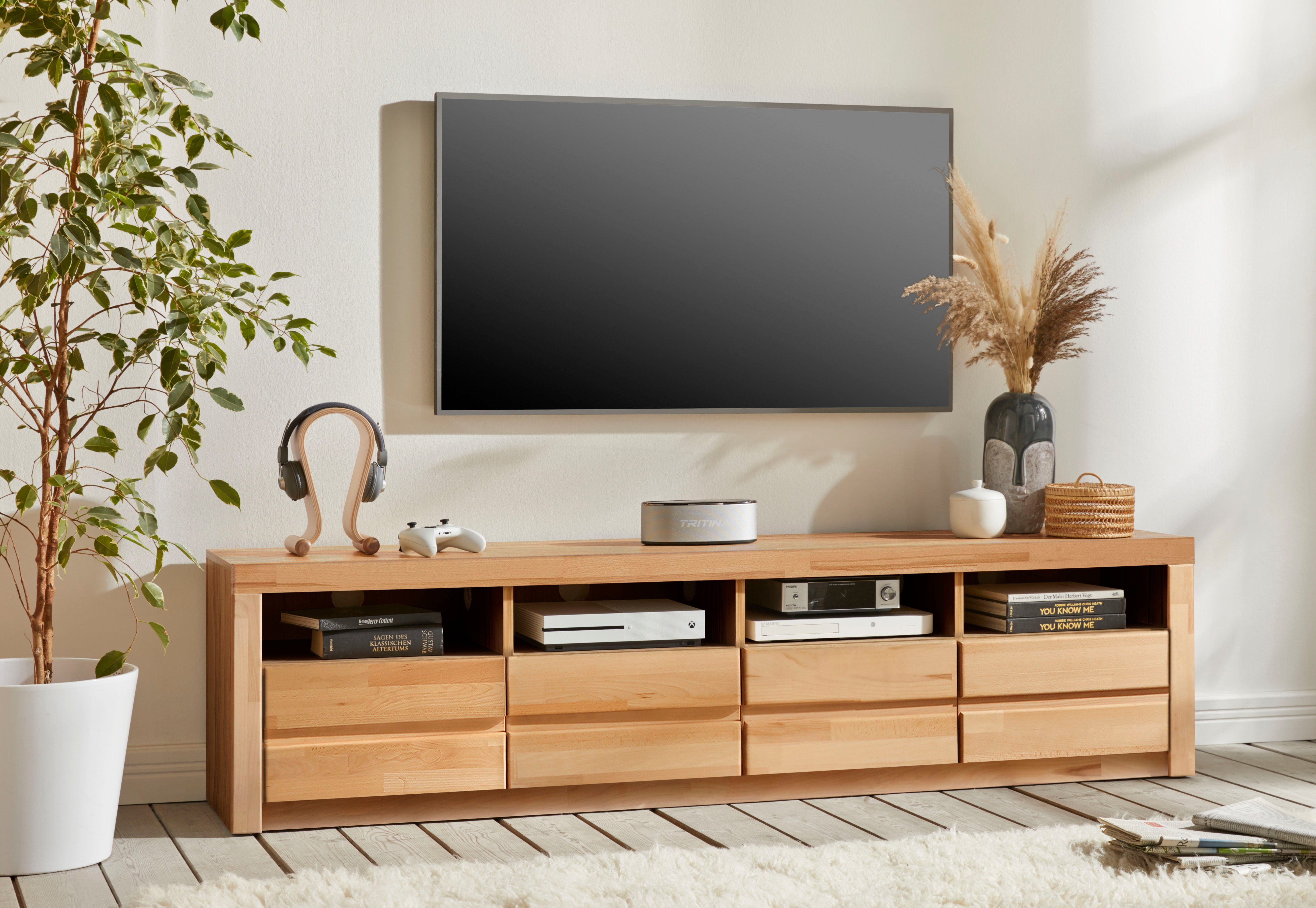 Home affaire Tv-meubel Silkeborg mooie greeploze look,breedte 180 cm lowboards maat 180x35x45 cm bruin