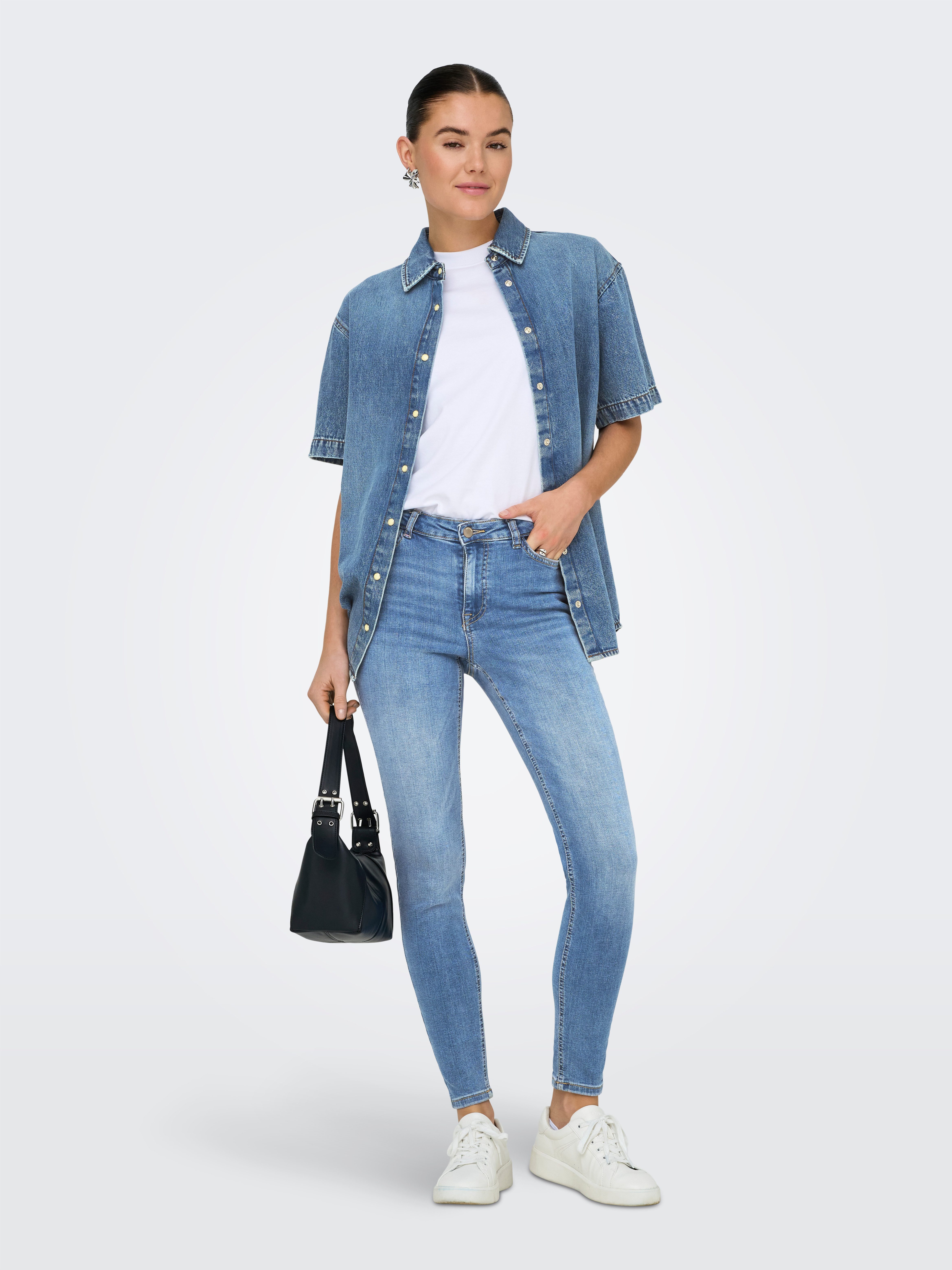 JDY Skinny fit jeans JDYFINA MW SKINNY ANK JNS MB NOOS DNM