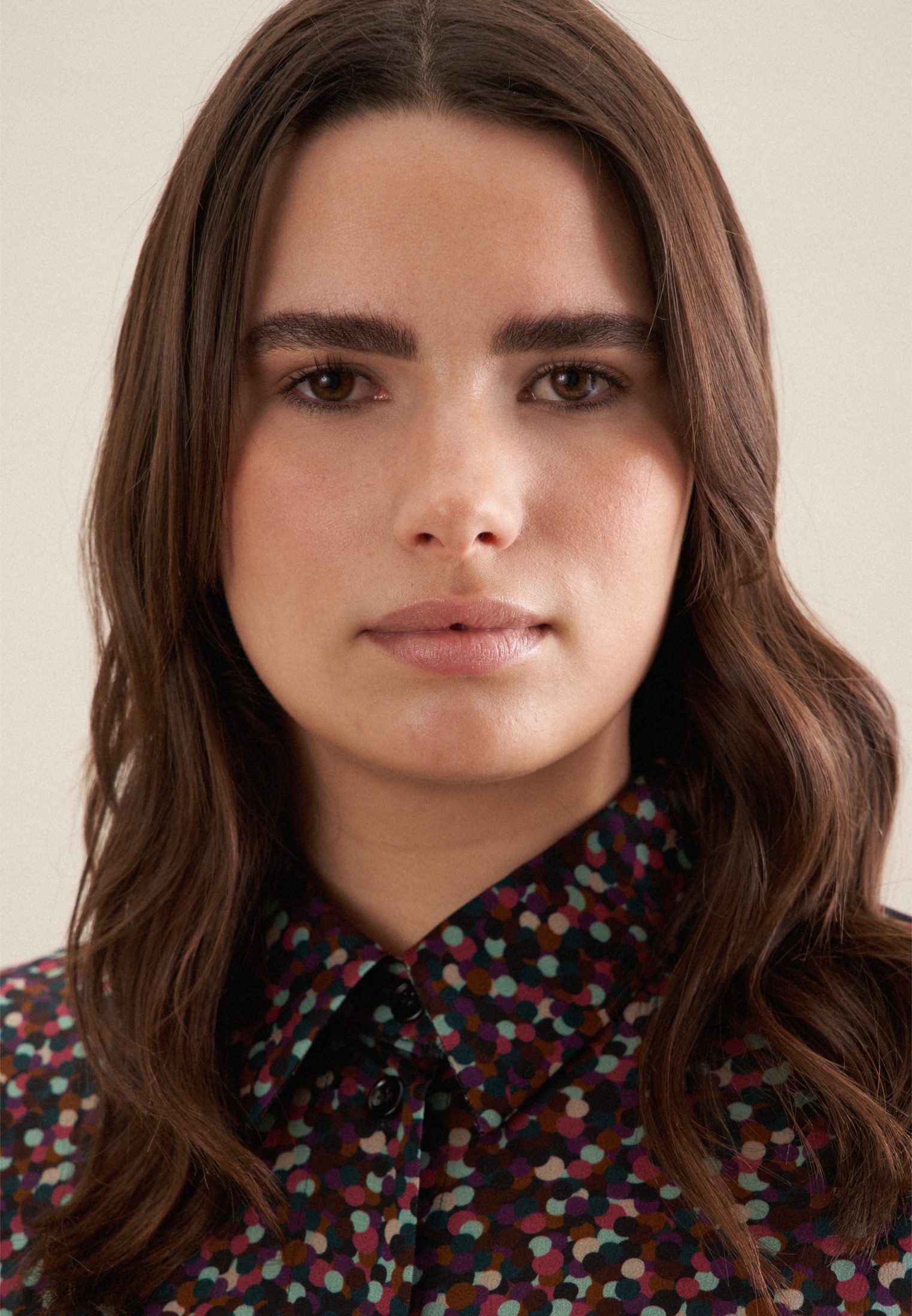 seidensticker Overhemdblouse Zwarte roos Lange mouwen kraag print