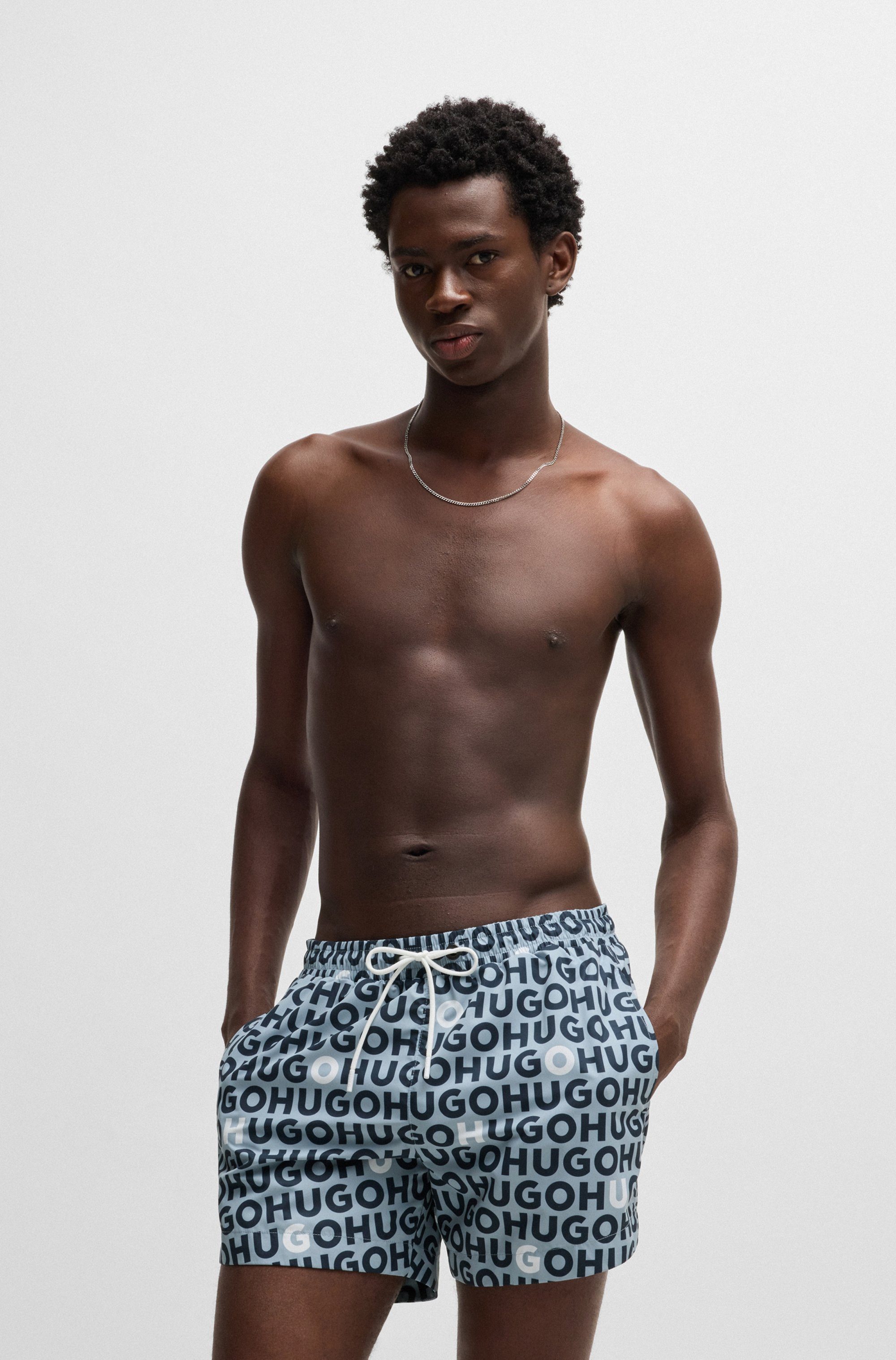 HUGO underwear Zwembroek Tortuga met allover logo-tekst heren badmode maat XXL (56) blauw