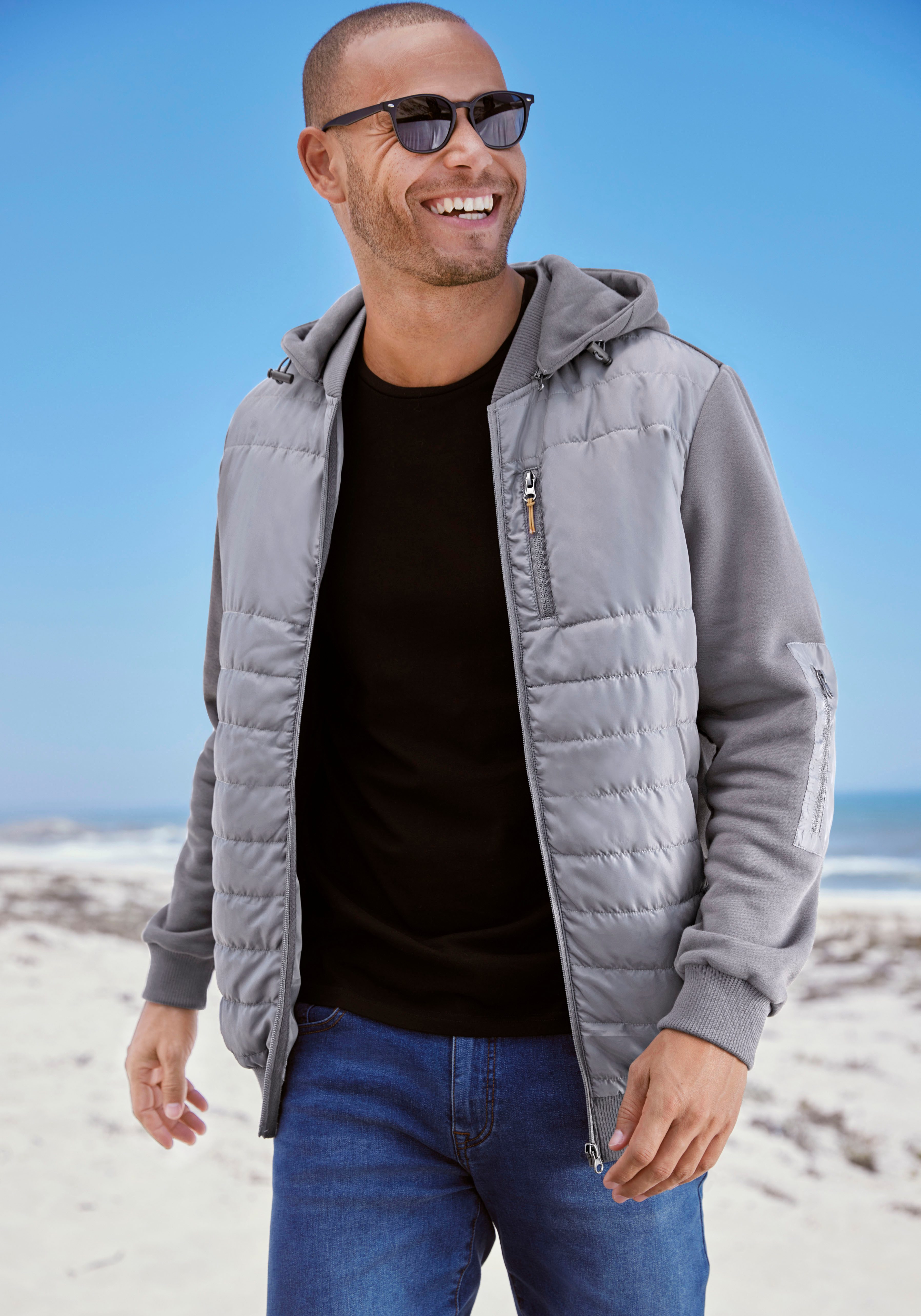 H.I.S Capuchonsweatvest in het voorste gedeelte gestikt, met afneembare capuchon