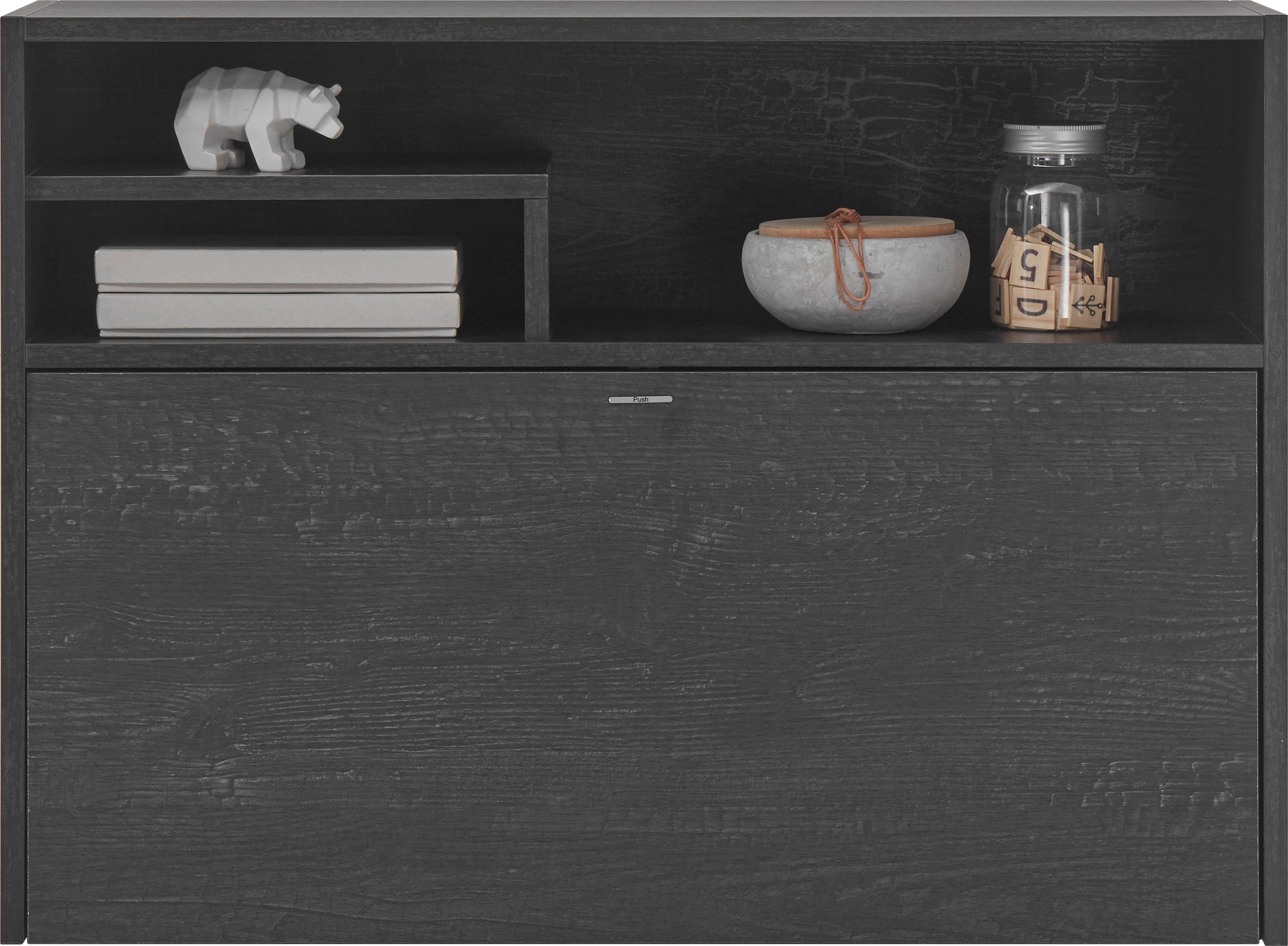 set one by Musterring Wandsecretaire Chicago met 2 open vakken en 1 klep secretaires zwart