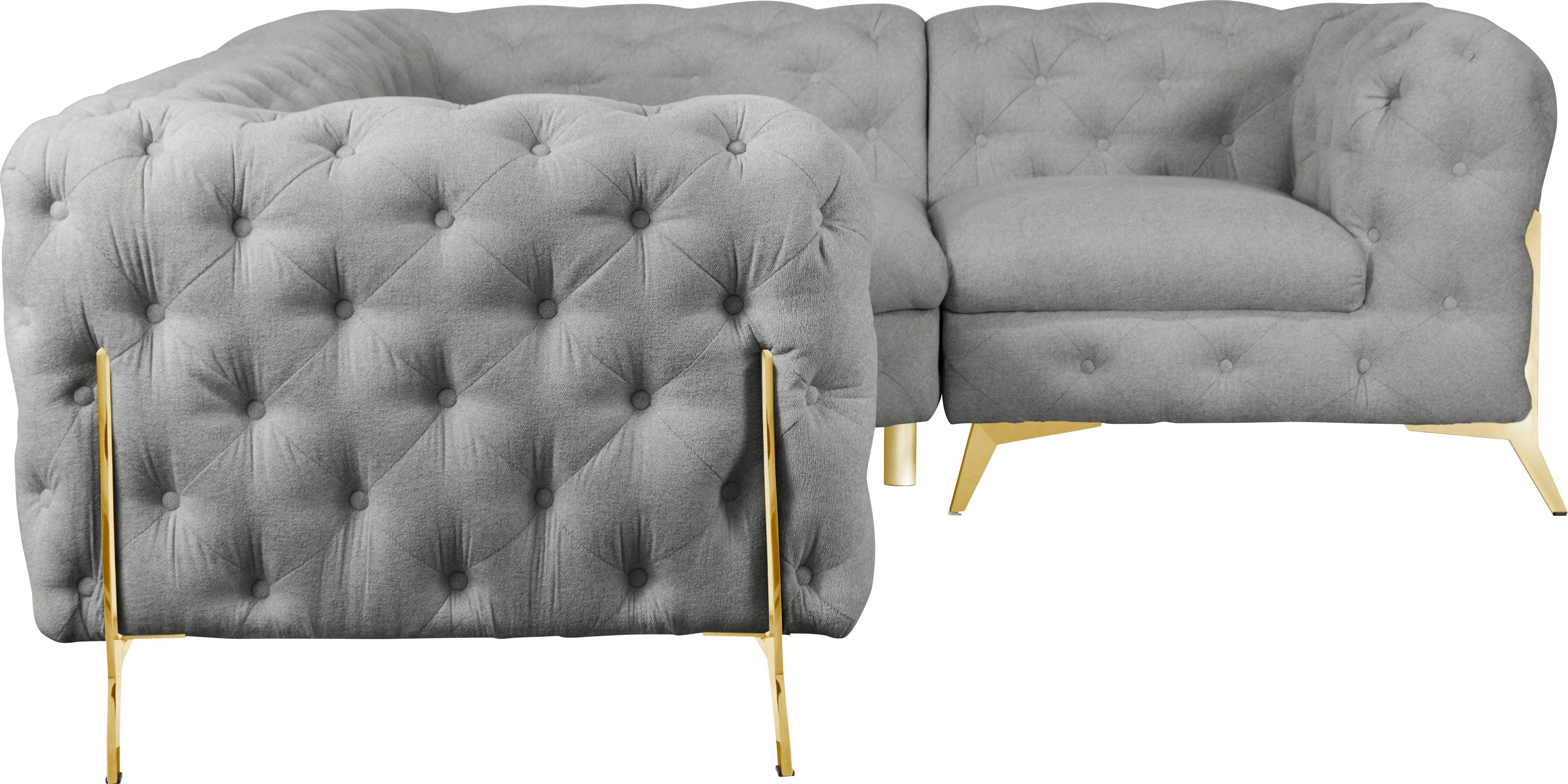 Leonique Chesterfield-bank Amaury L-vorm moderne chersterfield-look, breedte 262 cm, kleur van de poten ter keuze