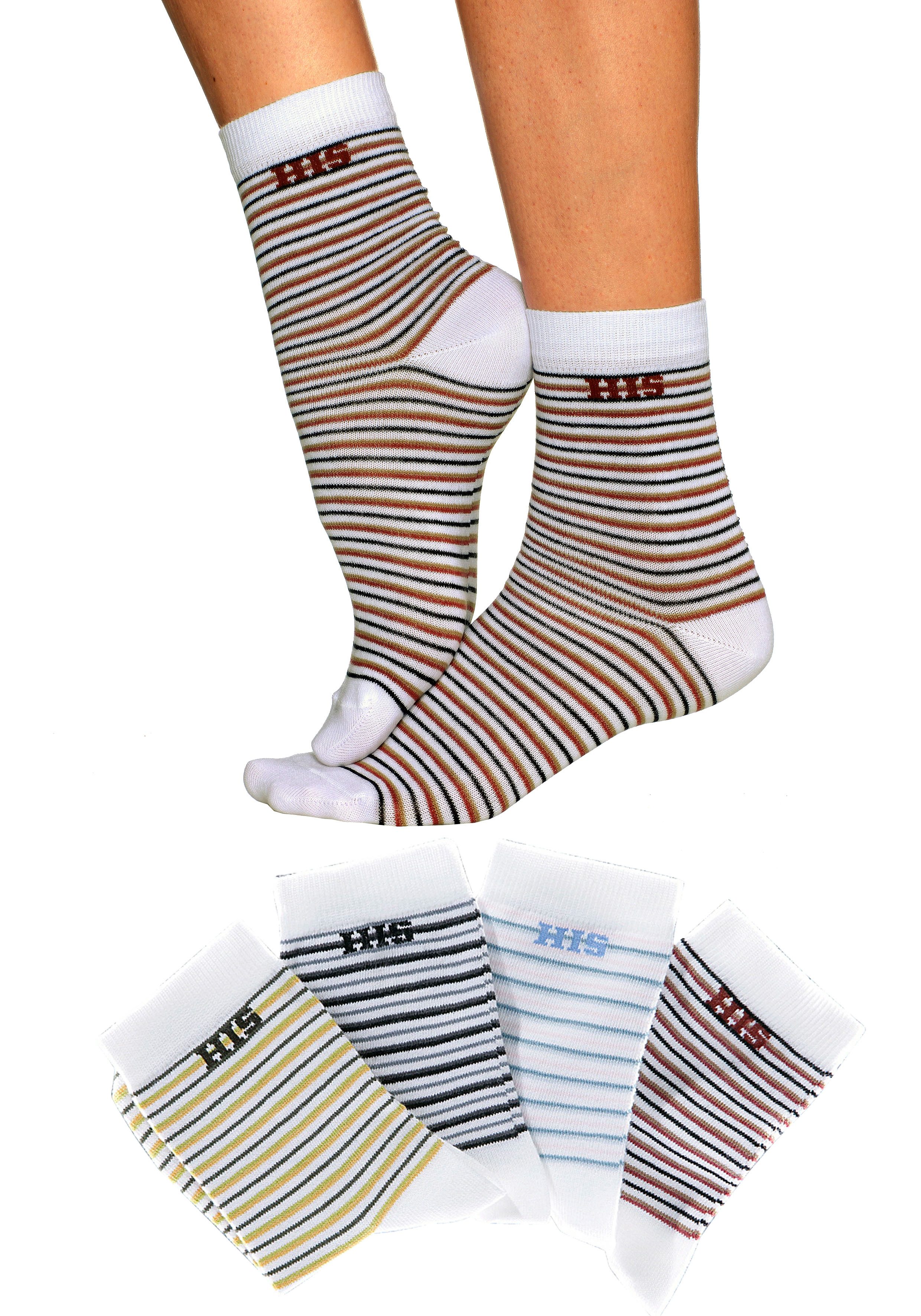 H.I.S Basic sokken met ingebreid logo (set, 4 paar)