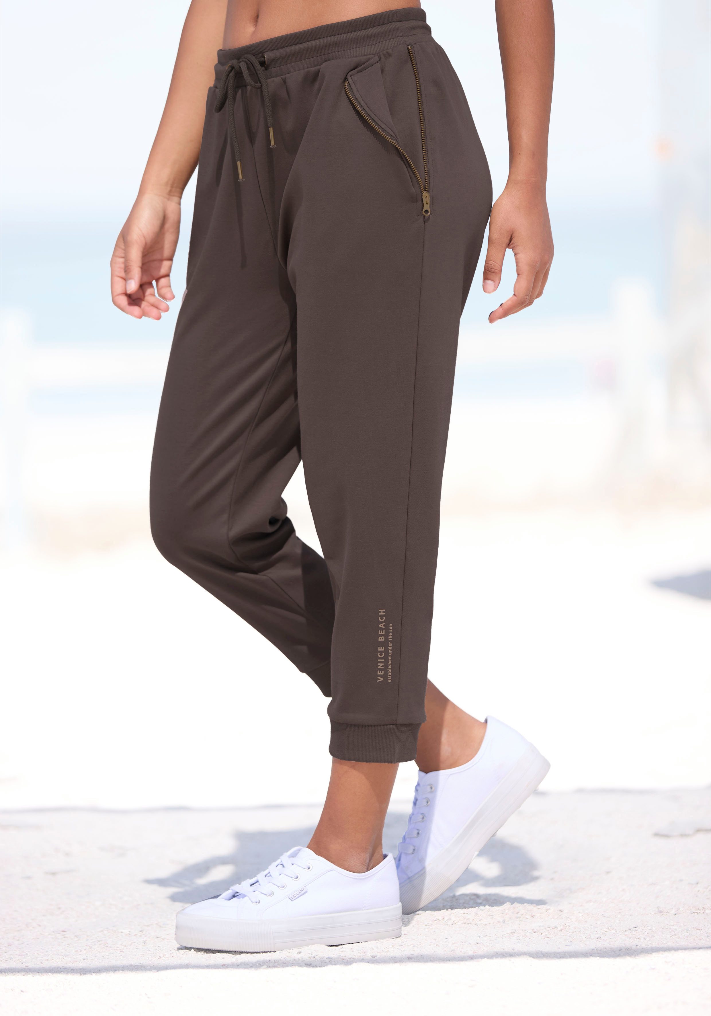 Venice Beach 7/8 broek met ritsdetails op de zakken, comfortabele sweatpants