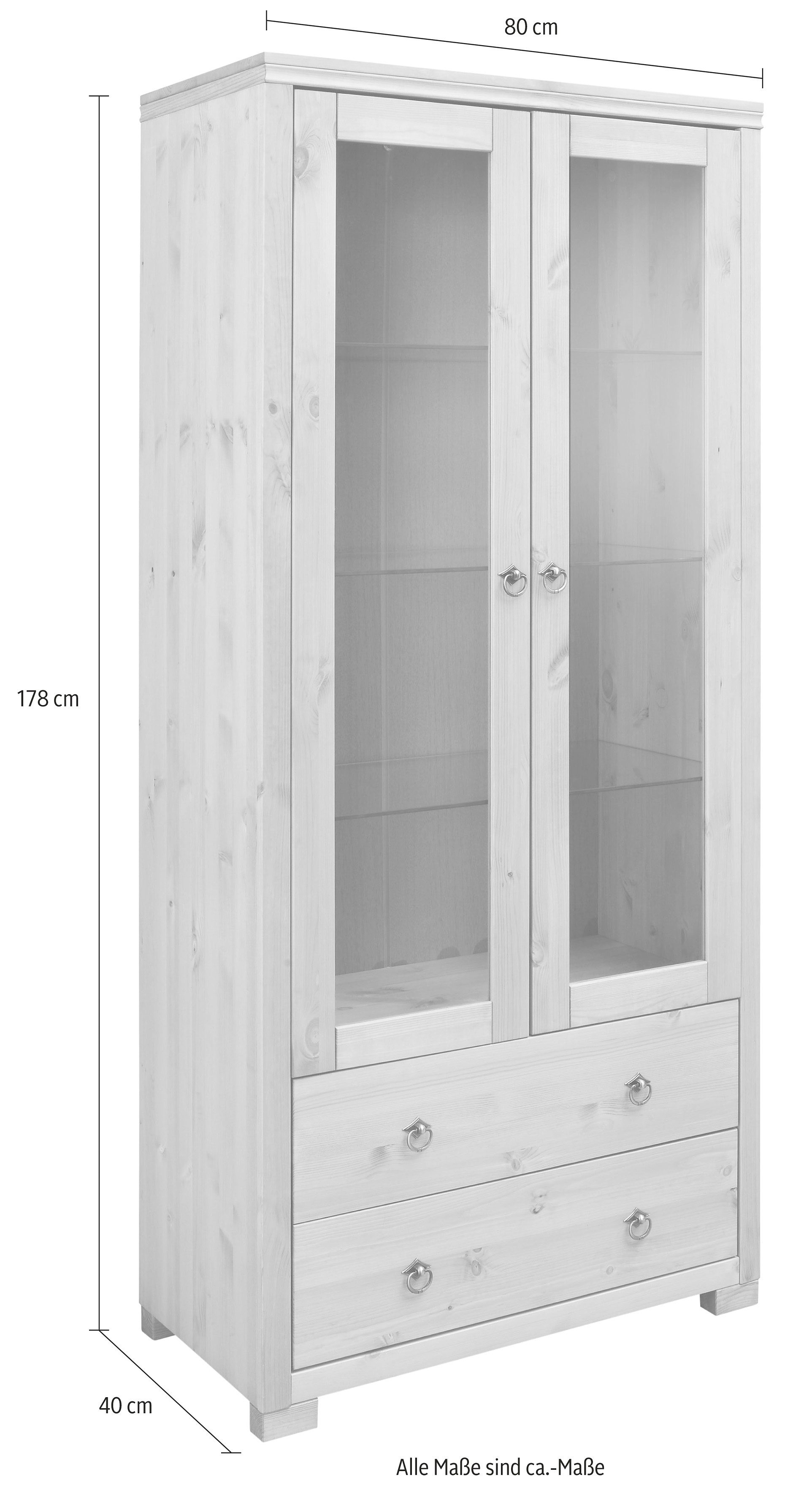 Home affaire Vitrinekast Gotland Breedte 80 cm, hoogte 178 cm, met glazen deuren, van massief grenen, FSC®
