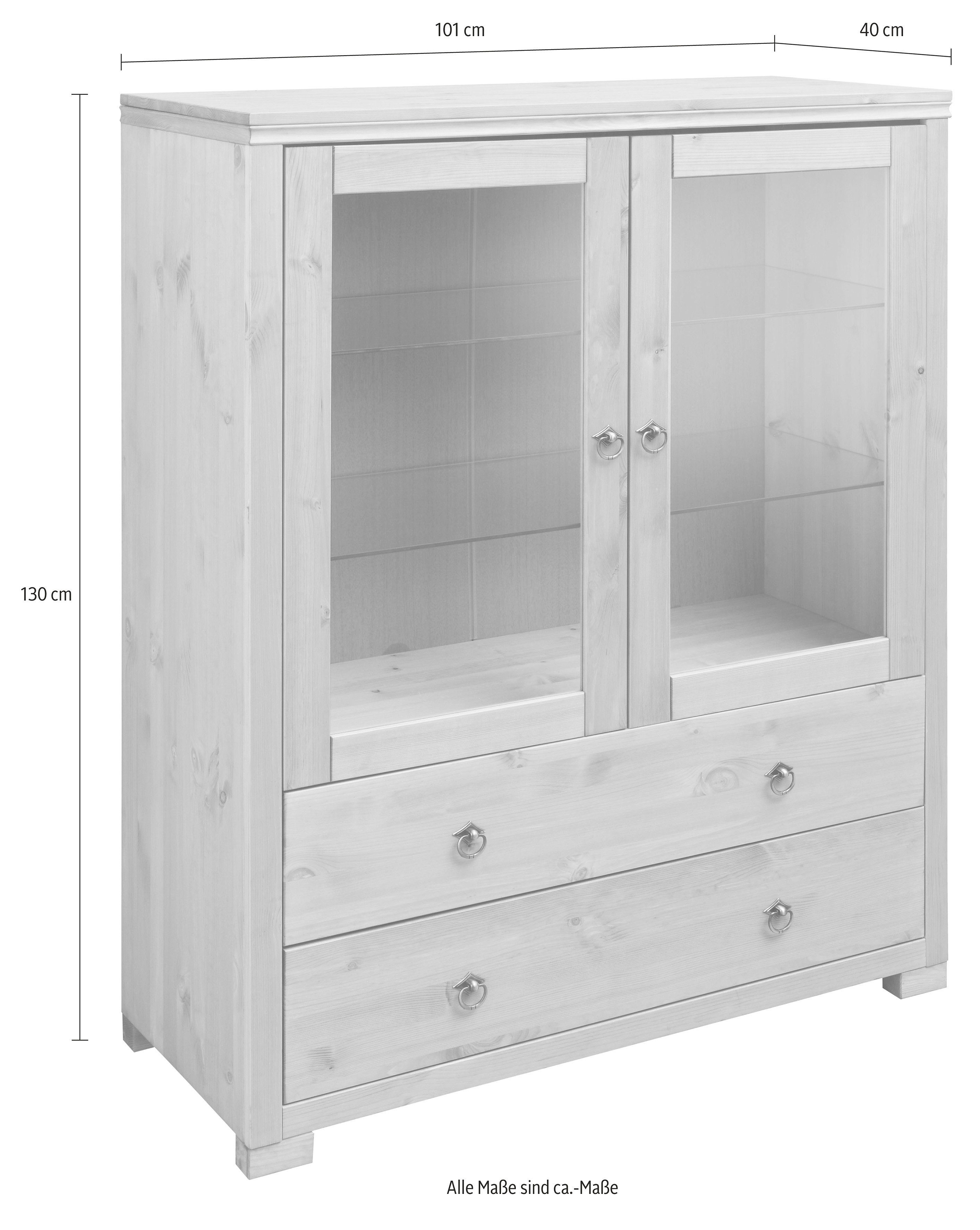 Home affaire Highboard Gotland Vitrine, breedte 101 cm, deuren met glazen inzetstukken, van massief dennenhout