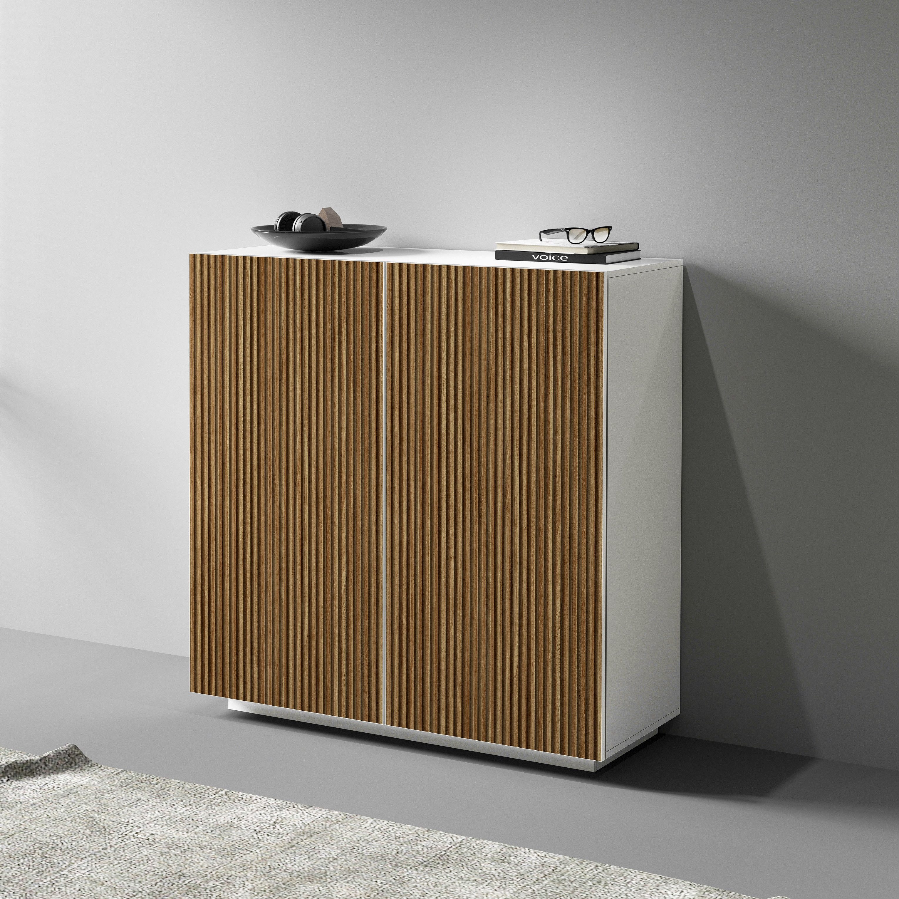INOSIGN Highboard Vega, Highboard, Ladekast, 120 cm met 2 deuren, fronten met groeven-look