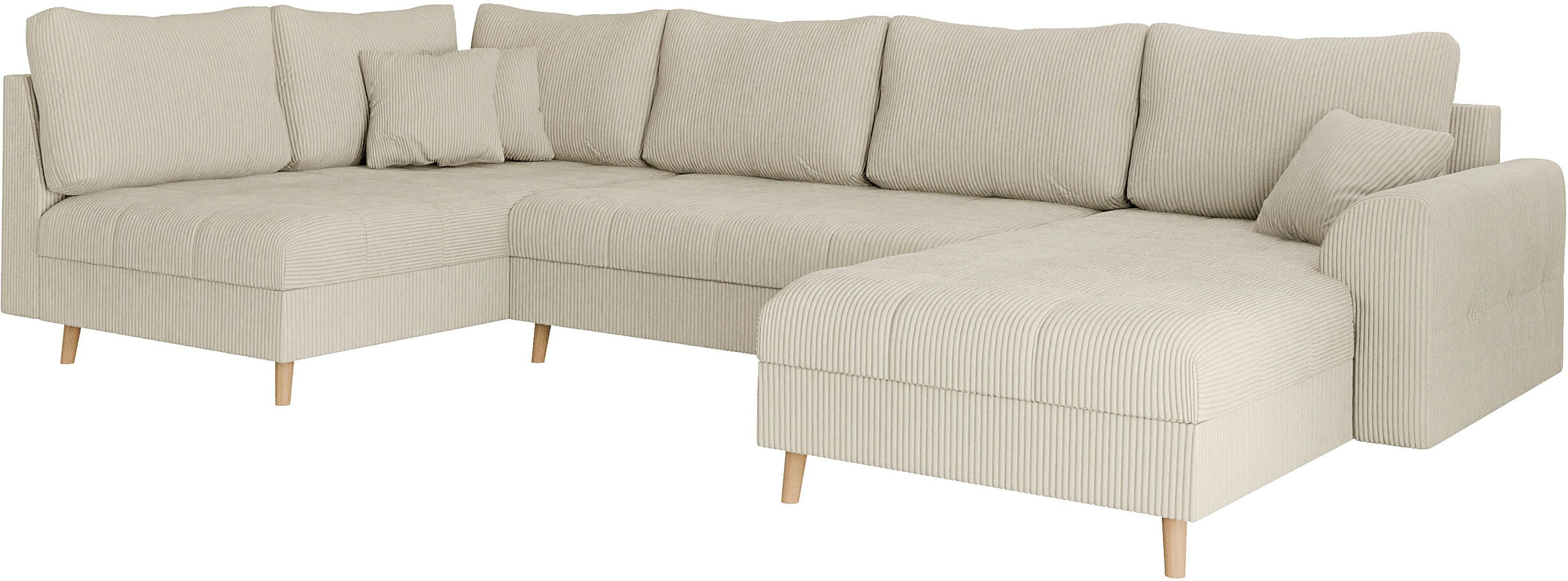 Home affaire Zithoek CHARRE U-vorm met ottomane, afmetingen B/D/H: 310/161/81 cm fijne stiksels, losse rug- en sierkussens, ook in cord en bouclé