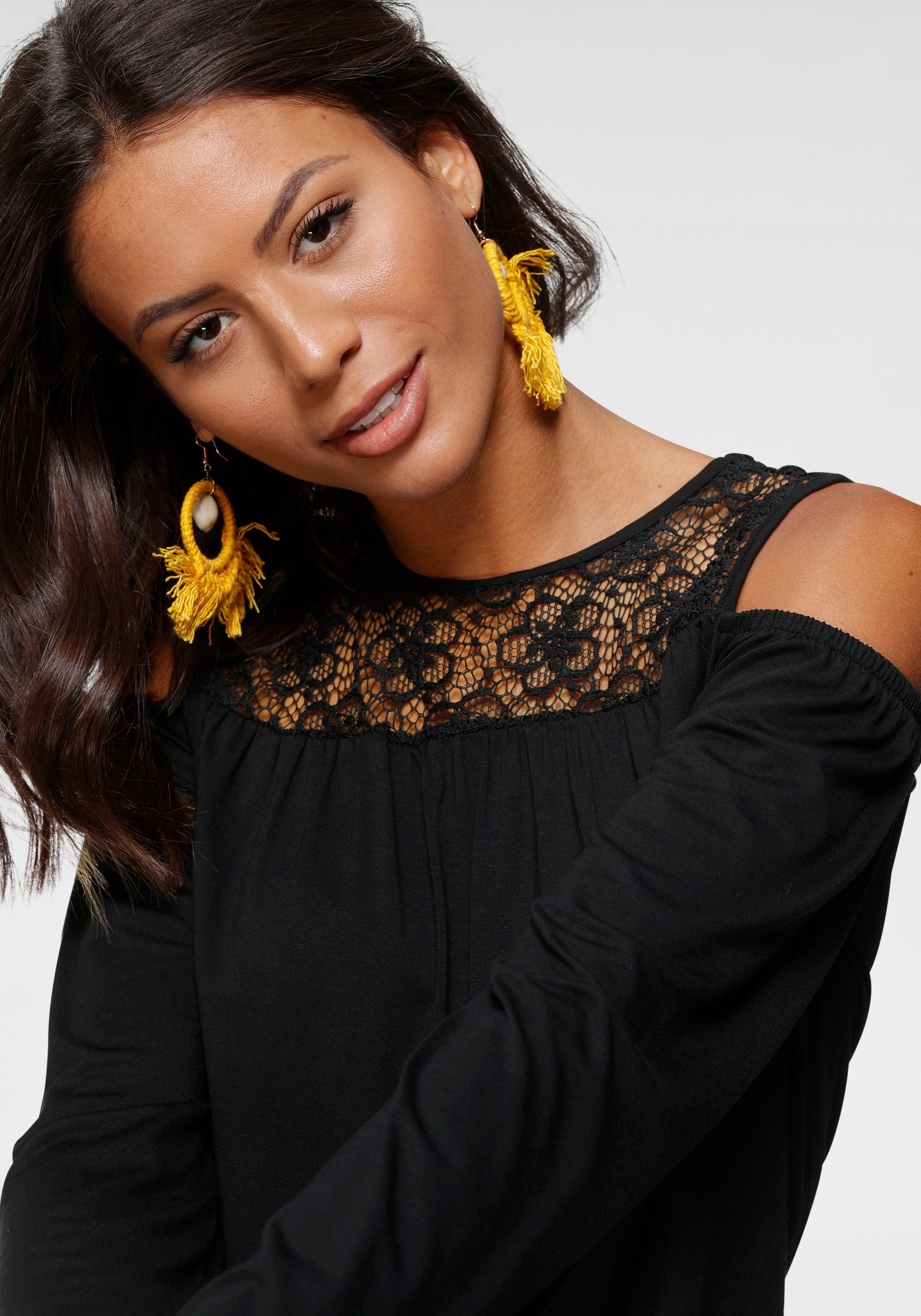 Laura Scott Shirt met lange mouwen casual gesneden elastisch materiaal elastiek aan de mouwafsluiting