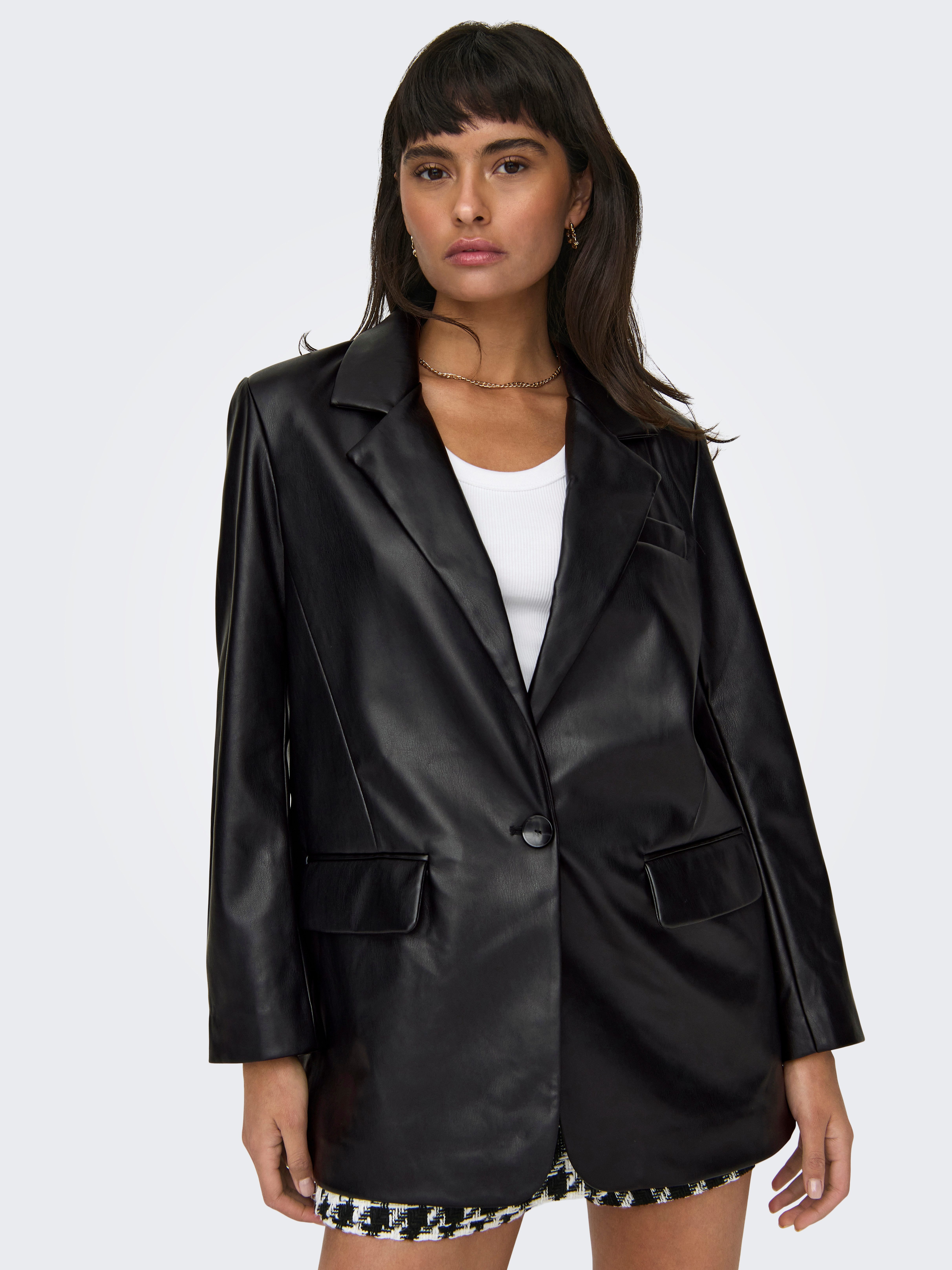 Only Imitatieleren blazer ONLLANA L/S OVS FAUX LEA BLAZER TLR NOOS