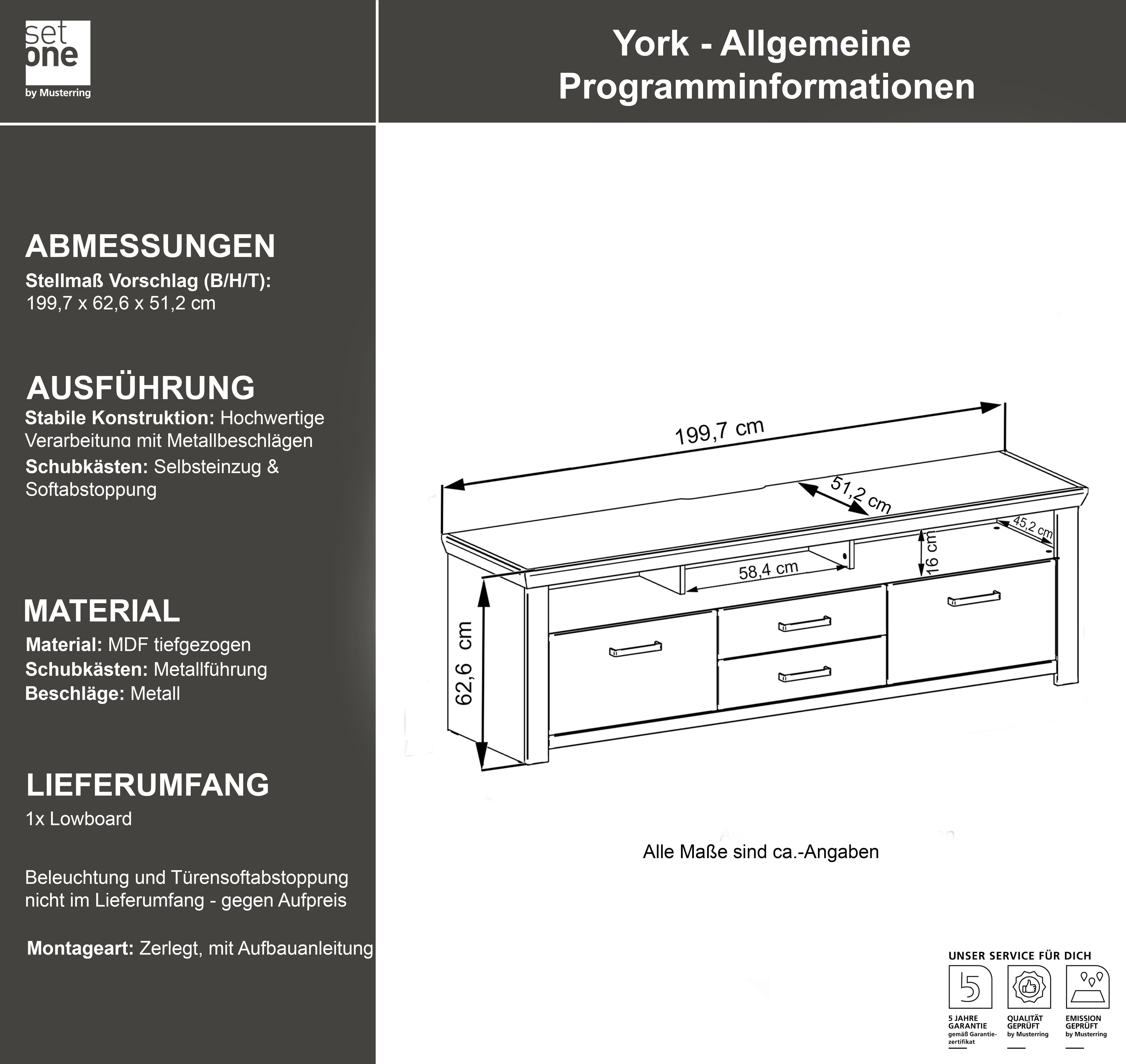 set one by Musterring Tv-meubel York Type 35, met 4 laden, verlichting optioneel, breedte 200 cm