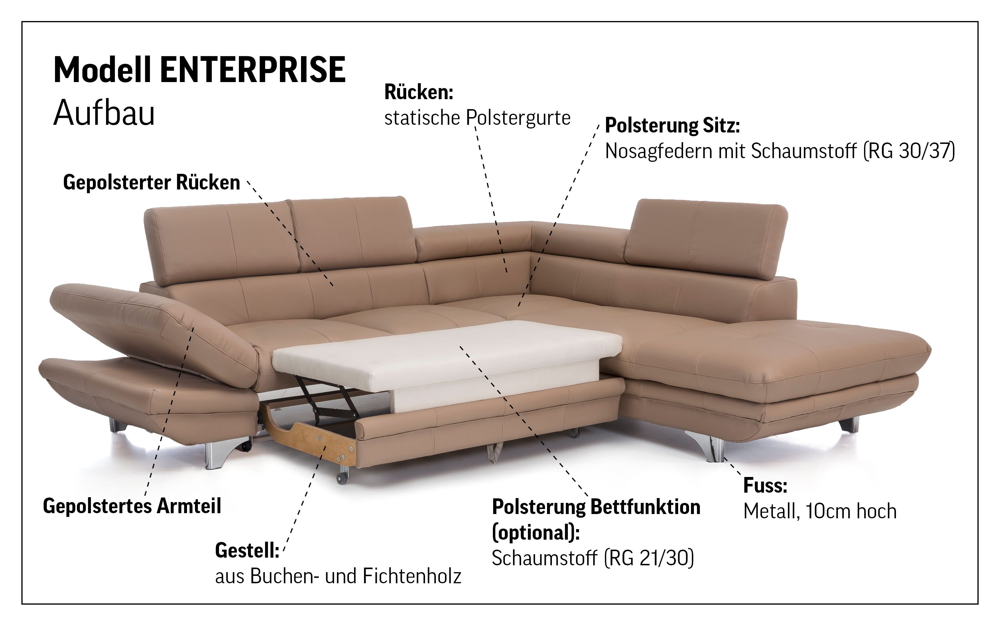 COTTA Hoekbank Enterprise L-vorm met arm- en hoofdbordverstelling, optioneel met slaapfunctie