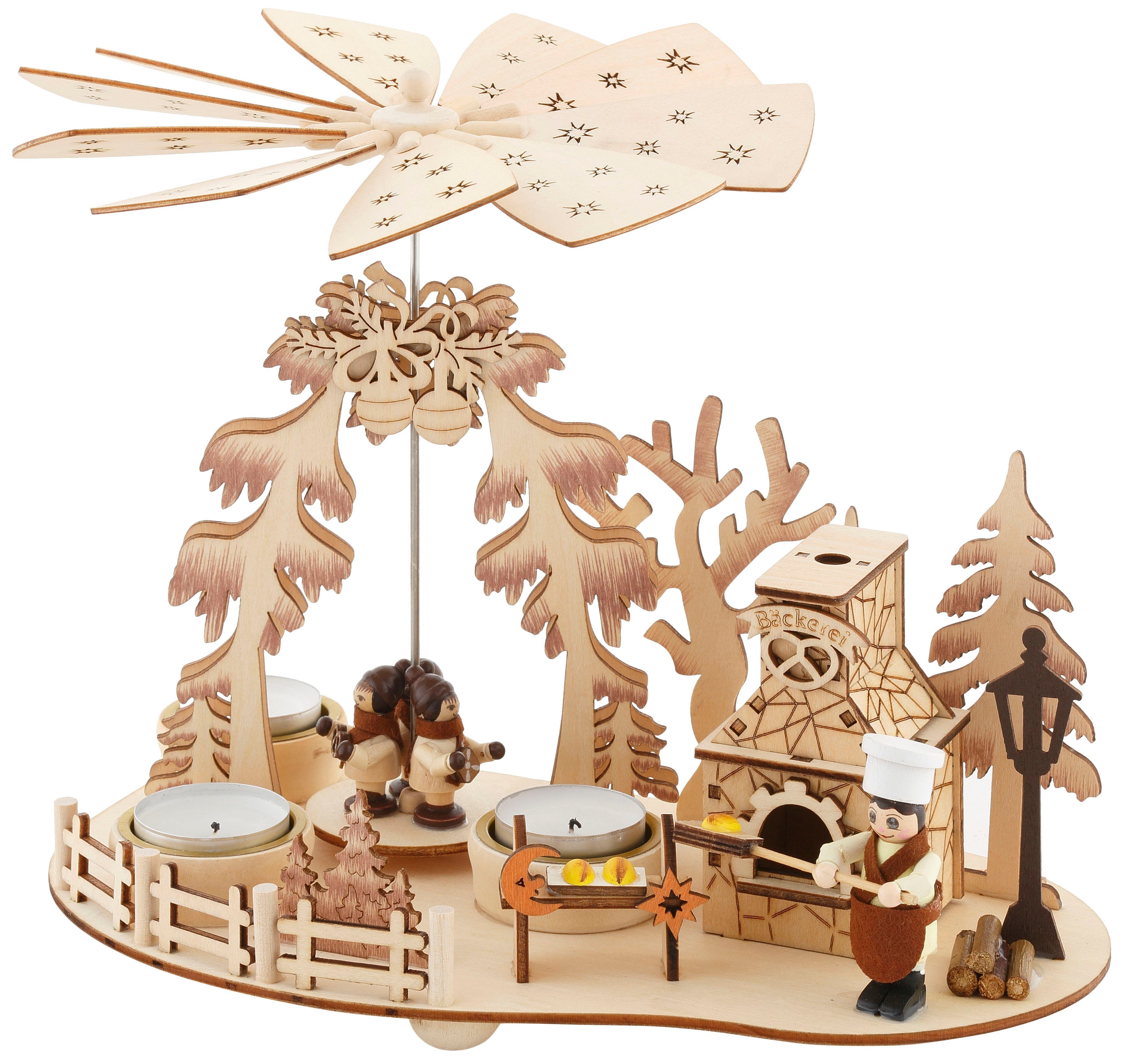Home affaire Kerstpiramide Bakkerij, kerstversiering Theelichtpiramide met rookoven, hoogte ca. 23 cm