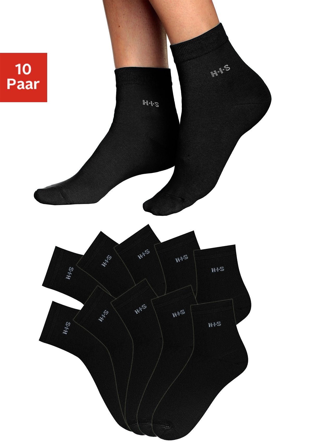 H.I.S Korte sokken lichte, ventilerende kwaliteit (set, 10 paar) dames sneakersokken maat 35-38 zwart