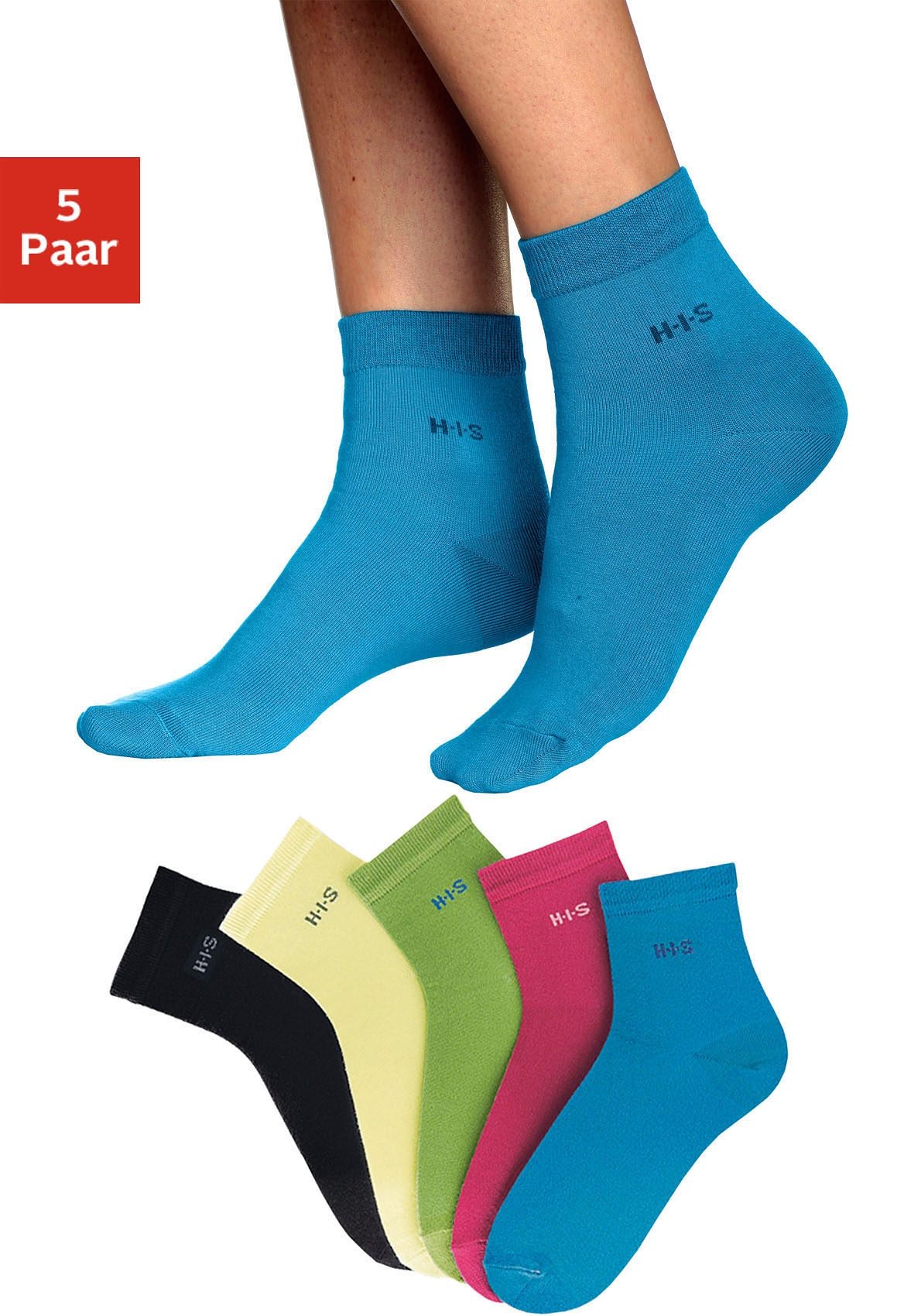 H.I.S Korte sokken met boord boven de enkel (set, 5 paar)