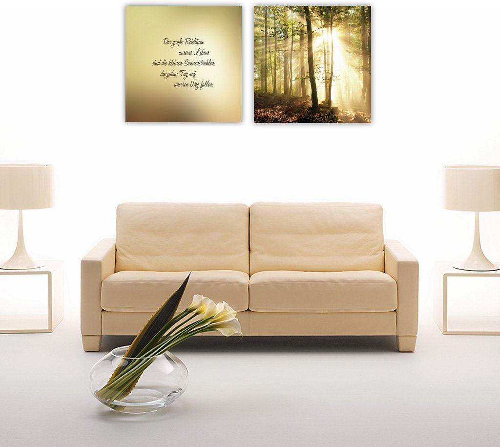 Home affaire Artprint op linnen De grote rijkdommen van ons leven zijn… Premium canvasstof, handgemaakt in Duitsland, zonsondergang (set)