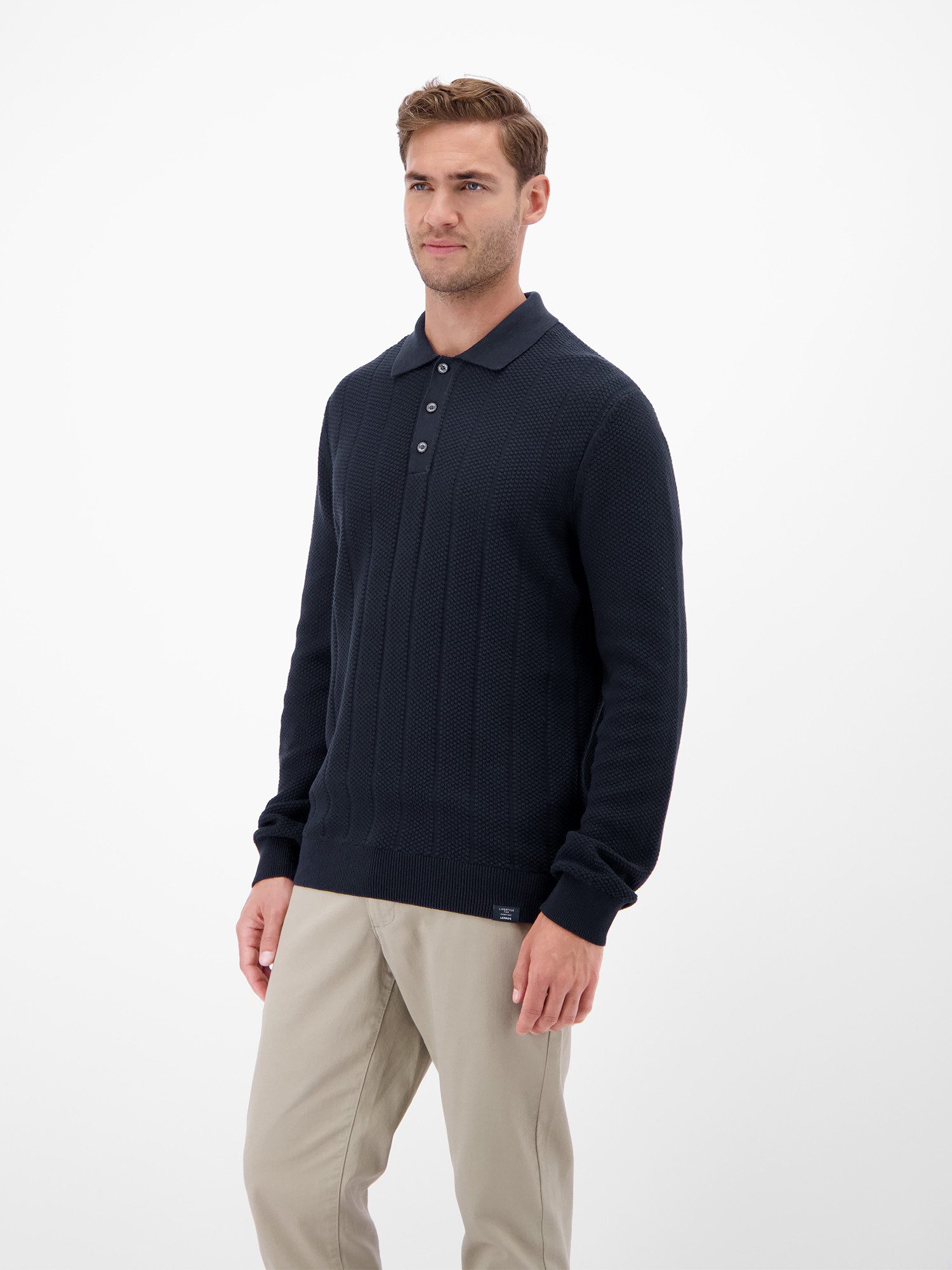 Lerros Gebreide trui LERROS Gebreide polo met brede ribbel