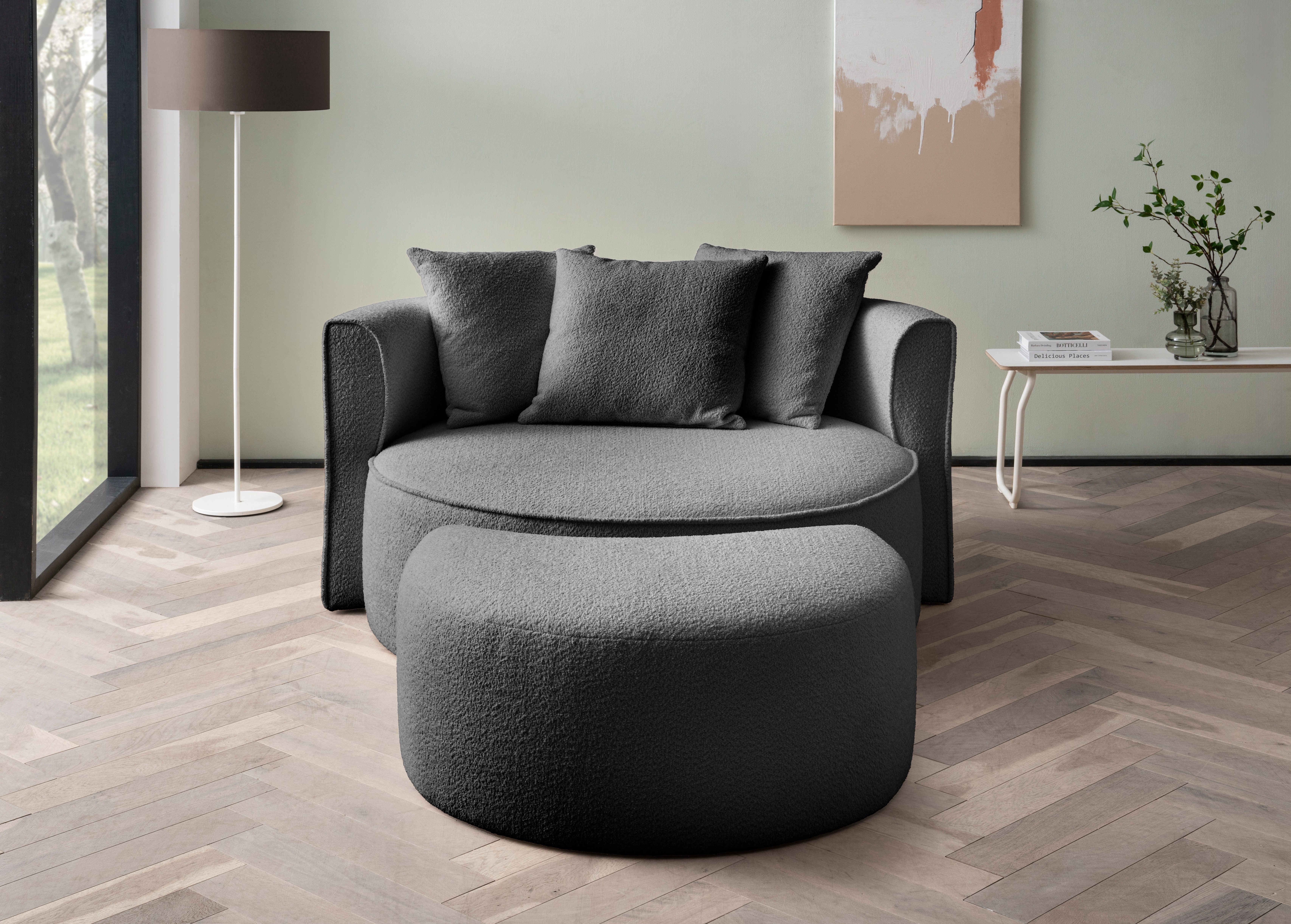 LeGer Home by Lena Gercke XXL-fauteuil Isalie, ronde stoel met voetensteun, leesstoel, loveseat, grote stoel (set)