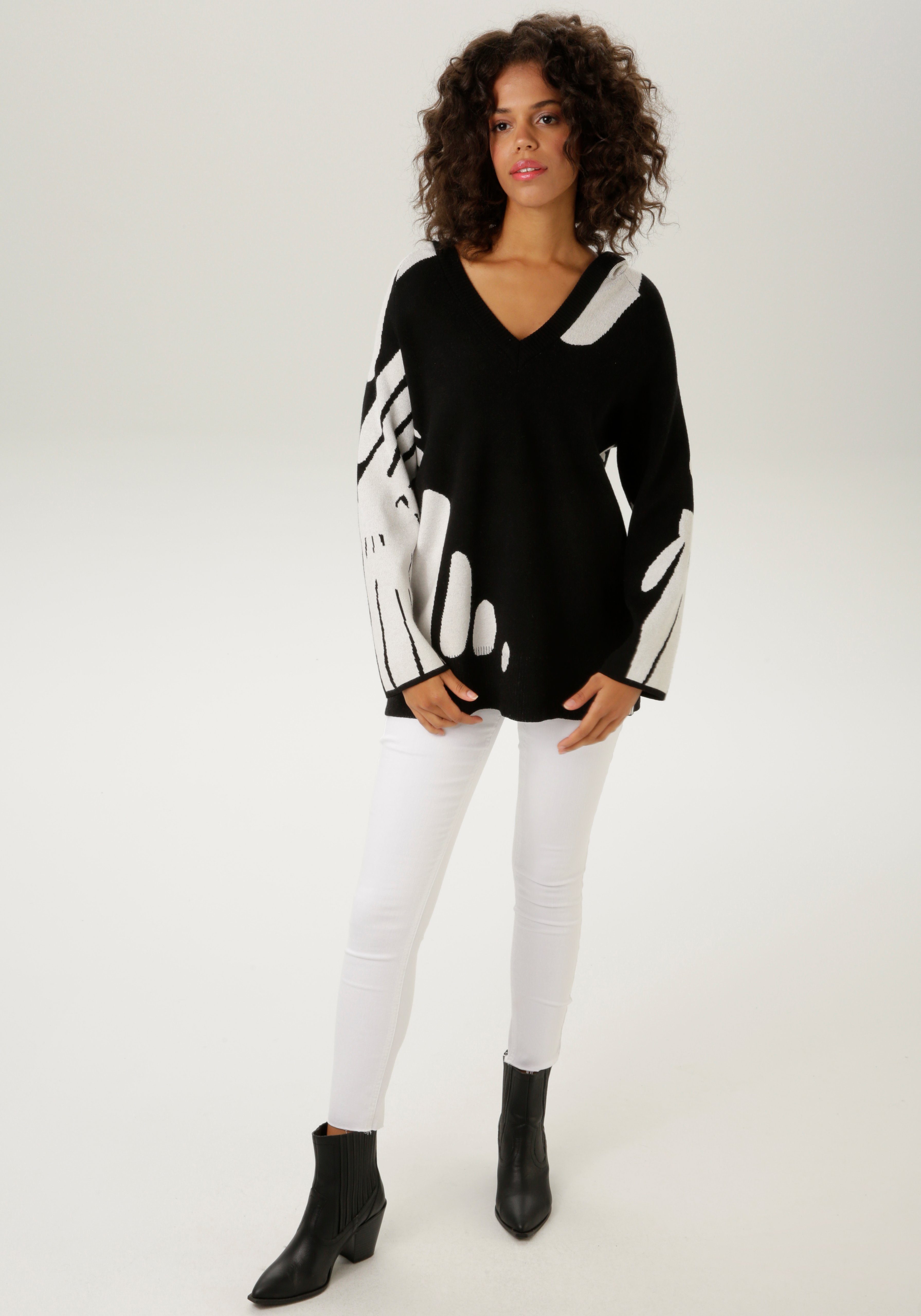 Aniston CASUAL Gebreide trui met capuchon en v-hals