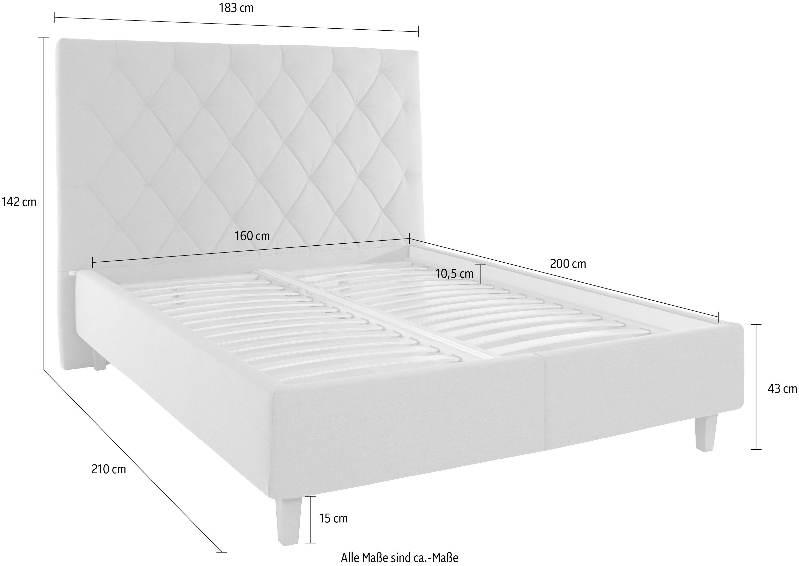 Guido Maria Kretschmer Home&Living Gestoffeerd bed Sunley 140 Kruisstiksel, hoofdbordhoogte 142 cm, zonder of met matras/lattenbodem
