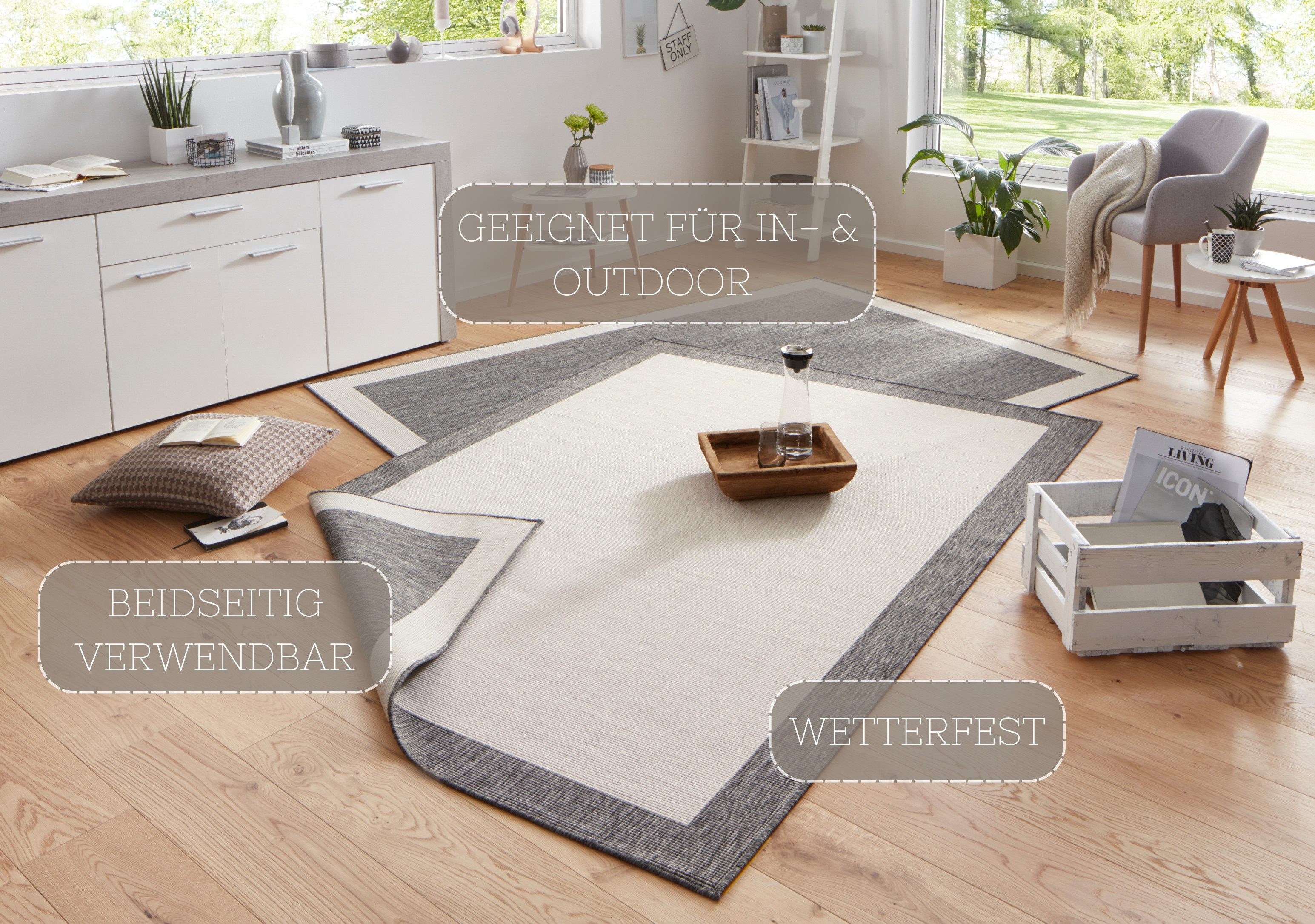 NORTHRUGS Vloerkleed Panama tweezijdig te gebruiken kleed Binnen- en buitengebruik, weerbestendig, balkon, loper, woonkamer, waterbestendig