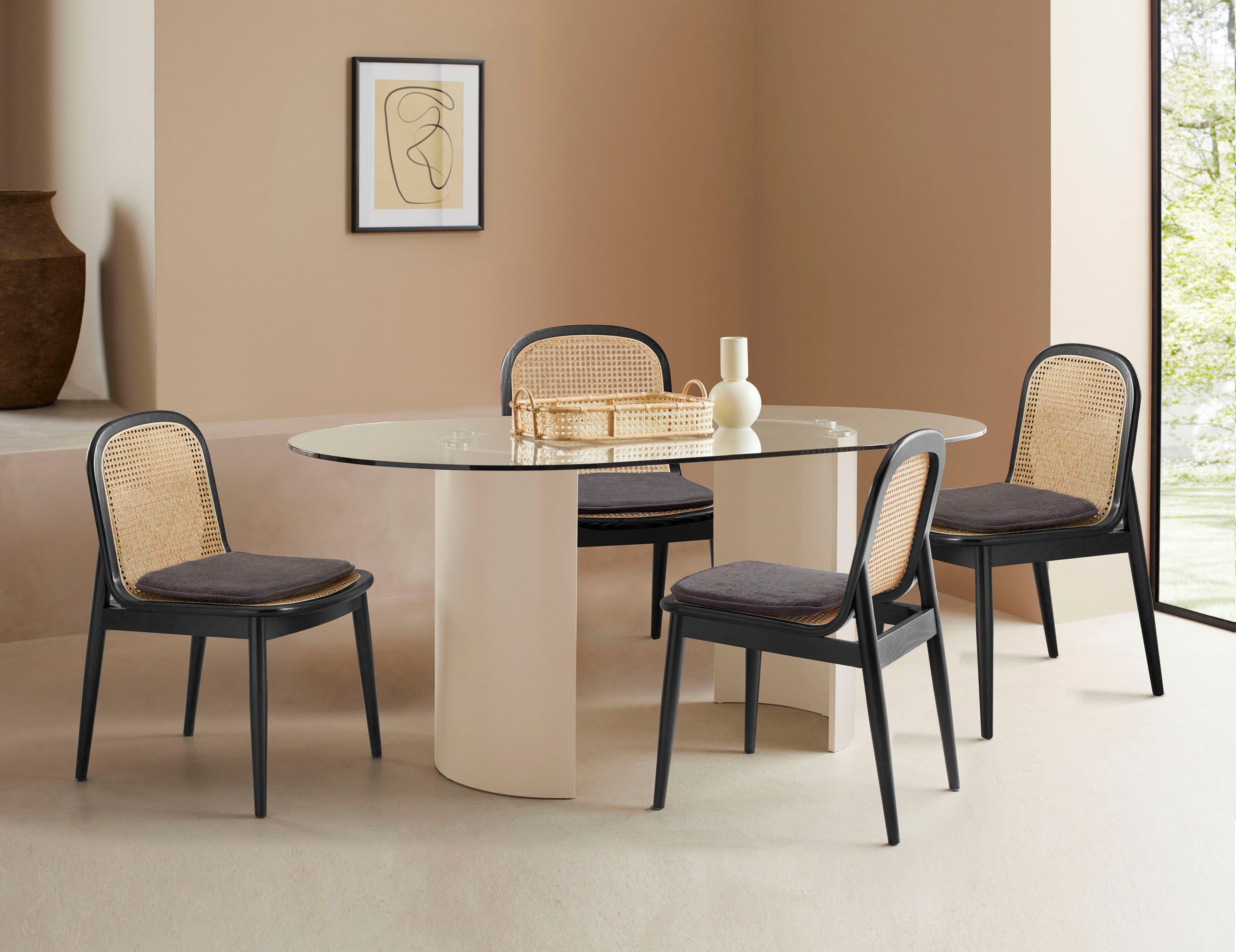 LeGer Home by Lena Gercke Eetkamerstoel 214LINASTUHL Polstertstoel met frame en poten van massief essenhout (set)