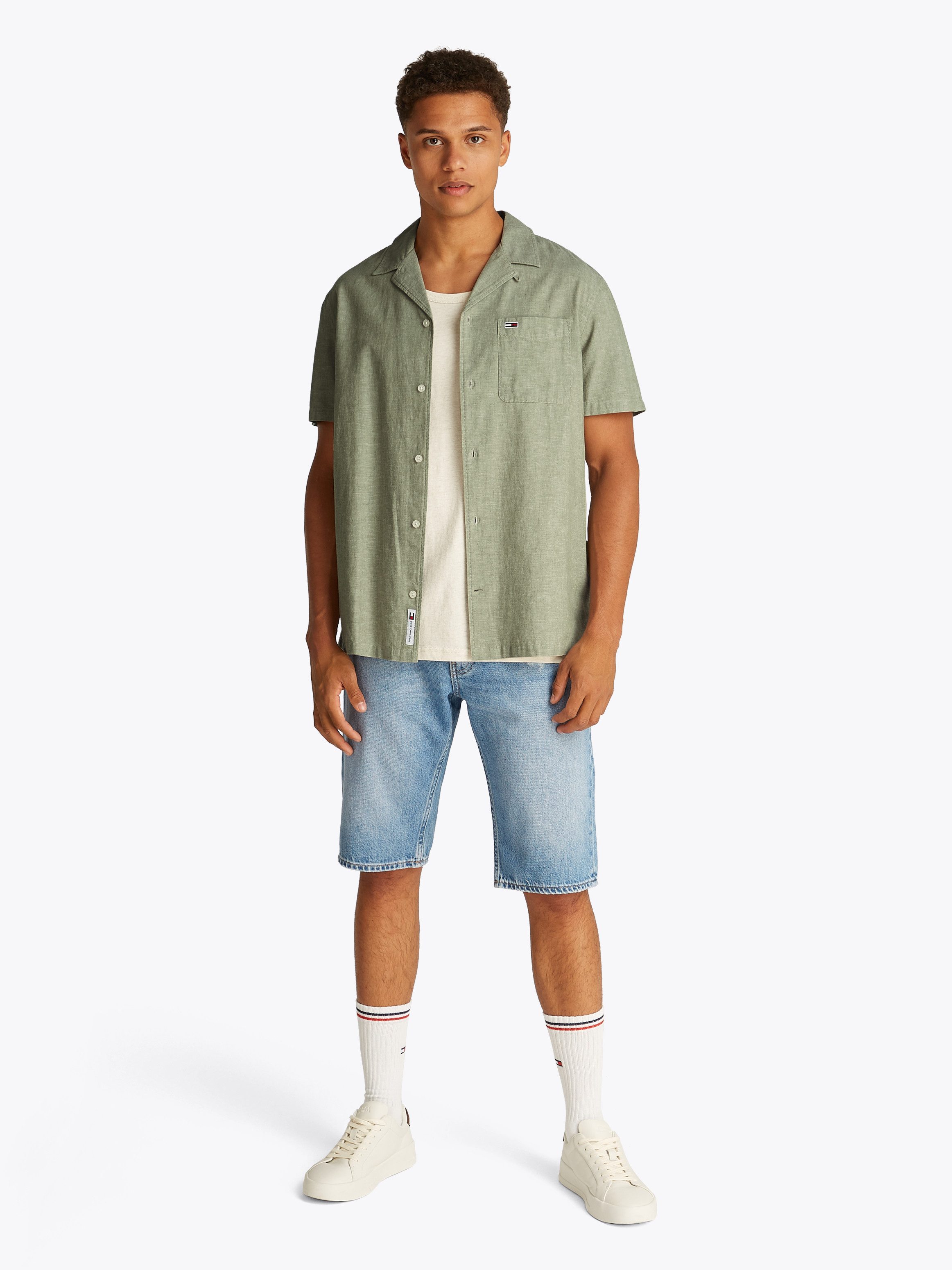 Tommy Jeans Plus Overhemd met korte mouwen TJM LINEN BLEND CAMP SS EXT