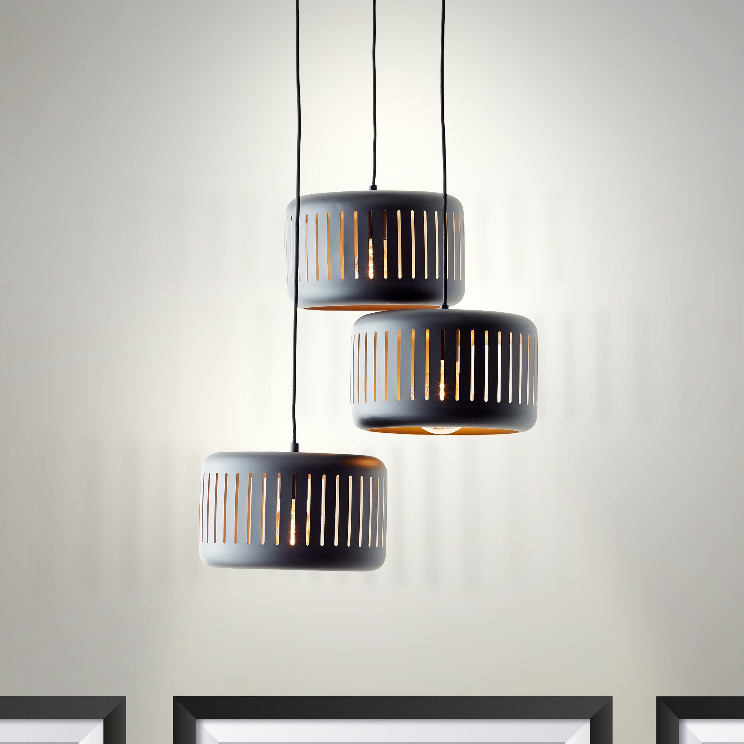 Brilliant Leuchten Hanglamp Tyas 120 x 52 cm, 3 x e27, inkortbaar, metaal, zwart/goudkleurig (1 stuk)