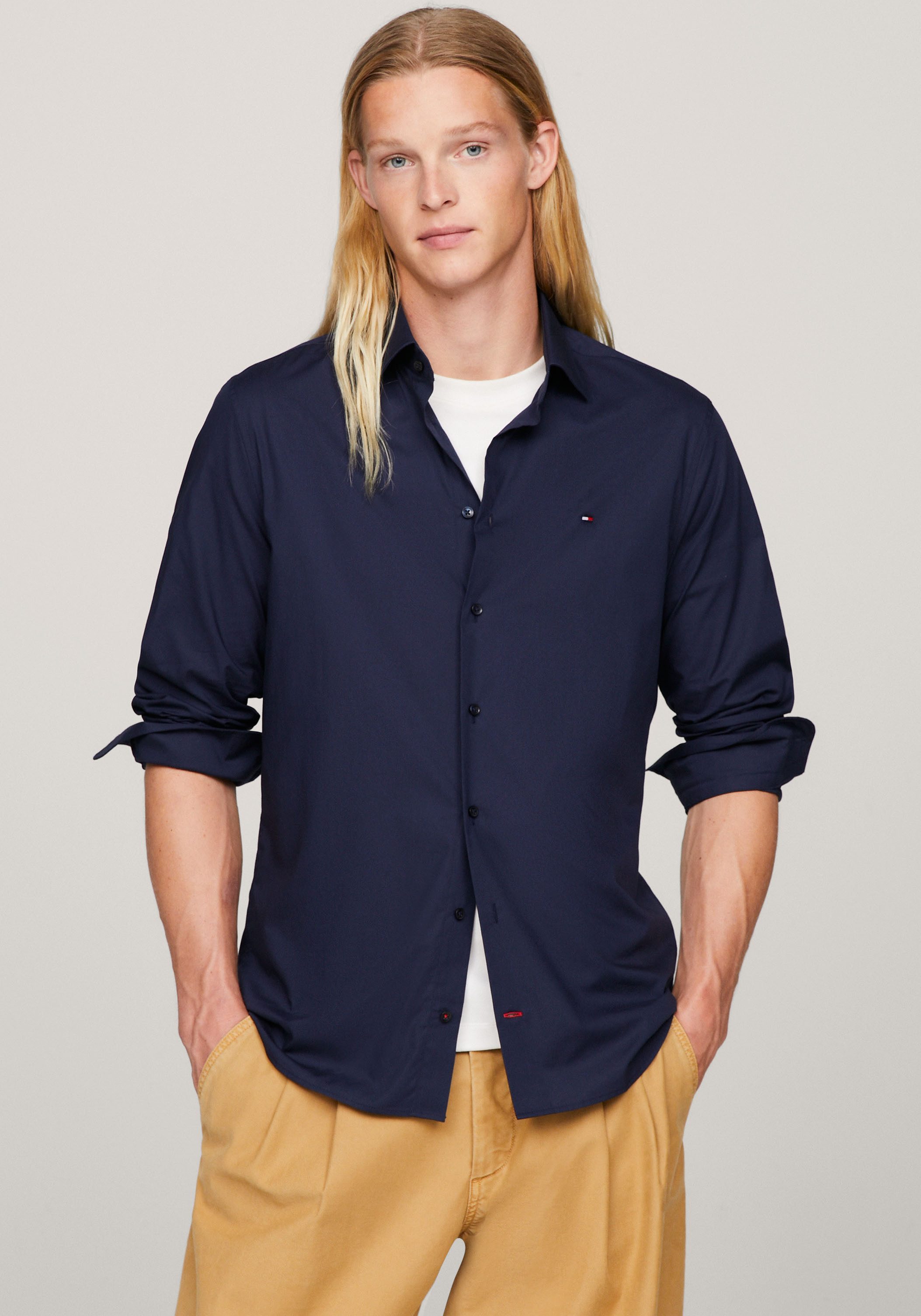Tommy Hilfiger Overhemd met lange mouwen CL FLEX POPLIN RF SHIRT met logoborduursel op borsthoogte