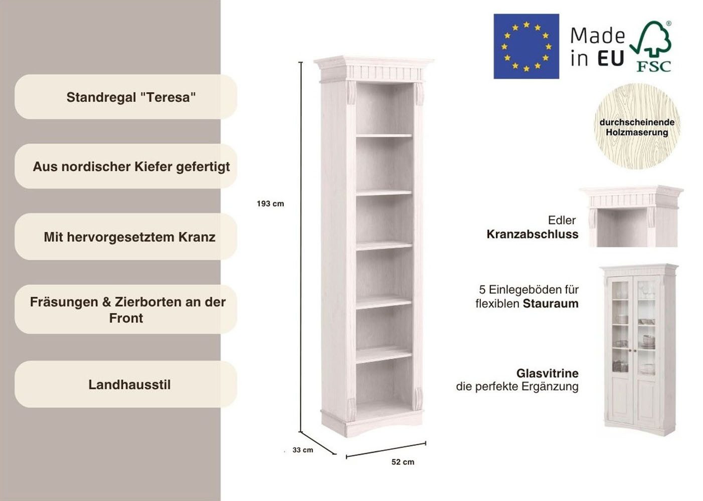 Home affaire Staand rek Teresa Hoogte 193 cm, van massief grenen, FSC®