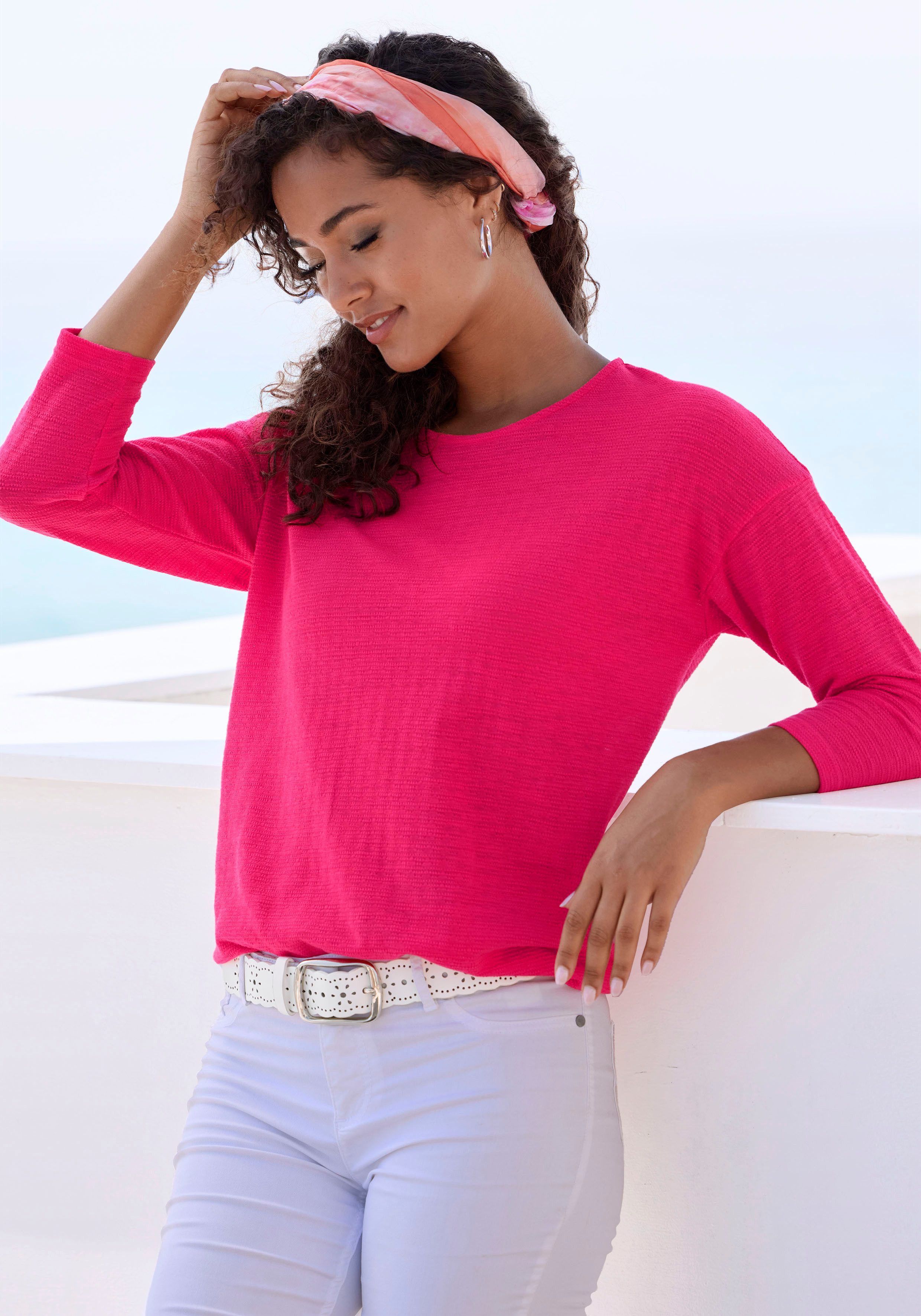 Vivance Shirt met lange mouwen Met modieuze structuur van kreukvrije kwaliteit met katoen dames longsleeves maat 44/46 rood